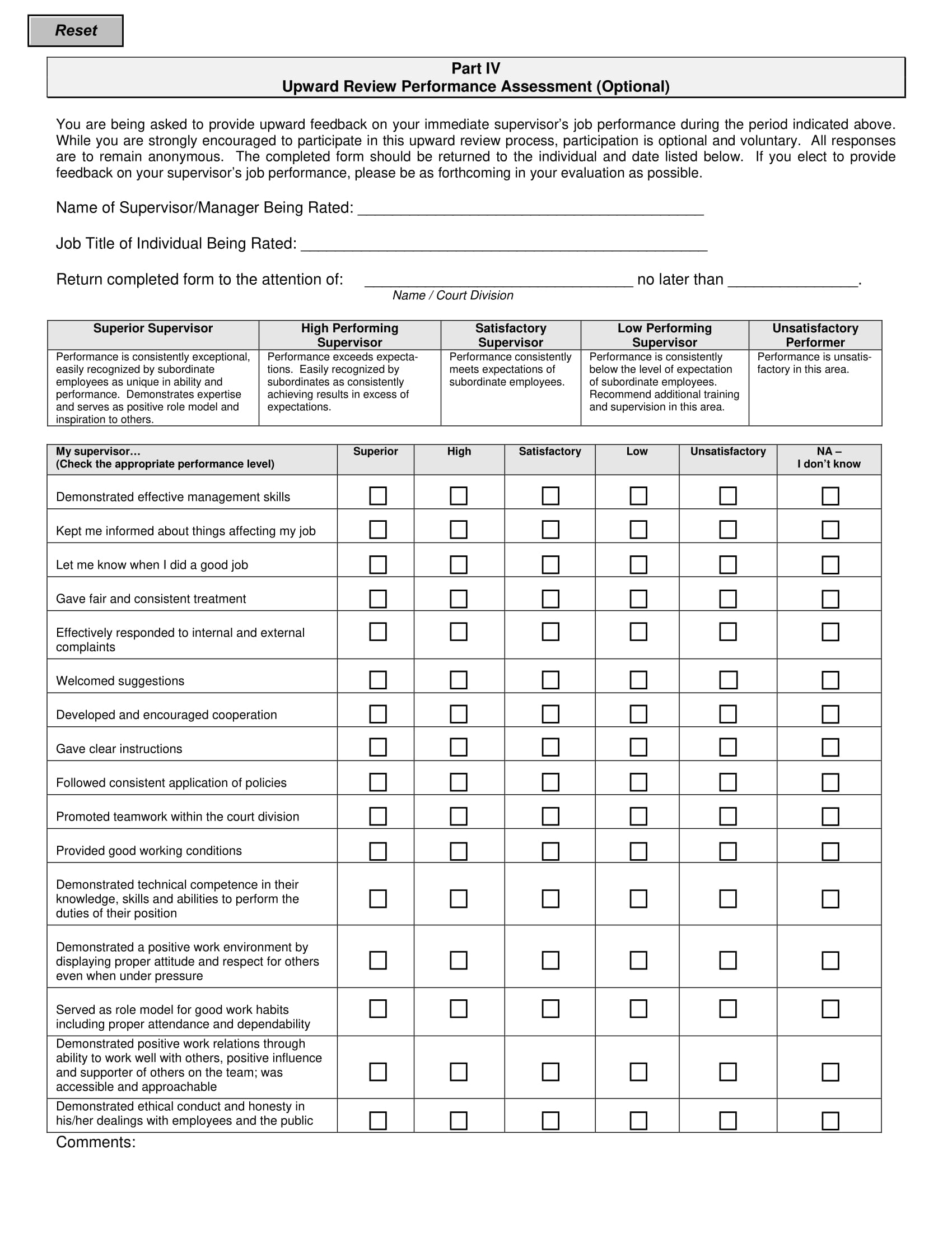 Manager Evaluation Sample Master Of Template Document 4949