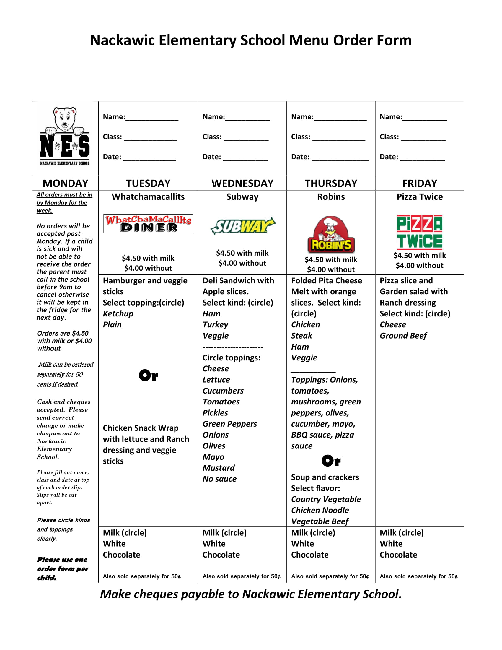 menu order form for kids 1