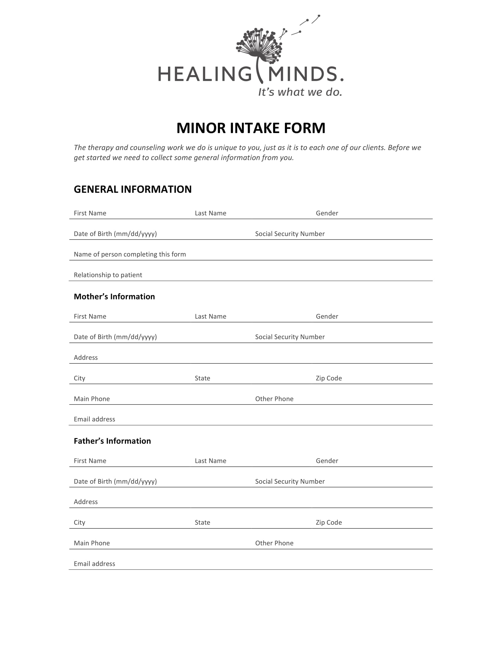 FREE 6 Psychotherapy Intake Forms In PDF MS Word