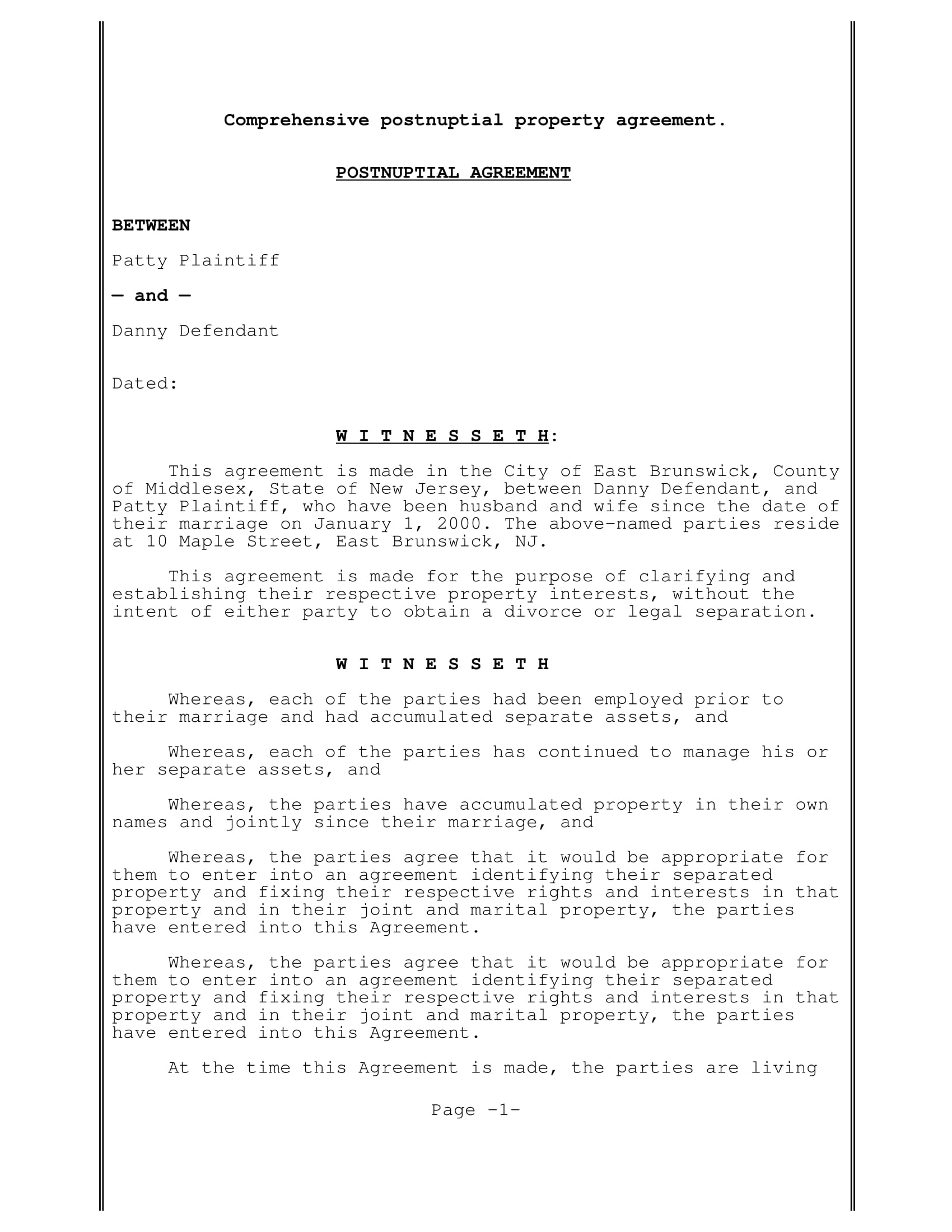 postnuptial property agreement contract form 01
