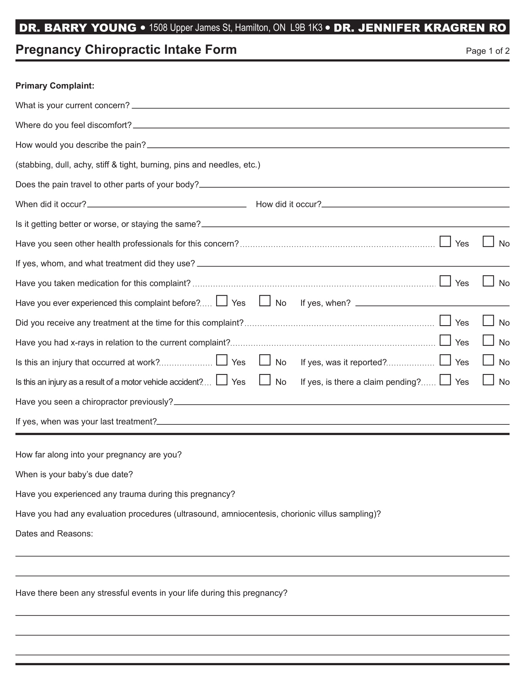 pregnancy chiropractic intake form 1
