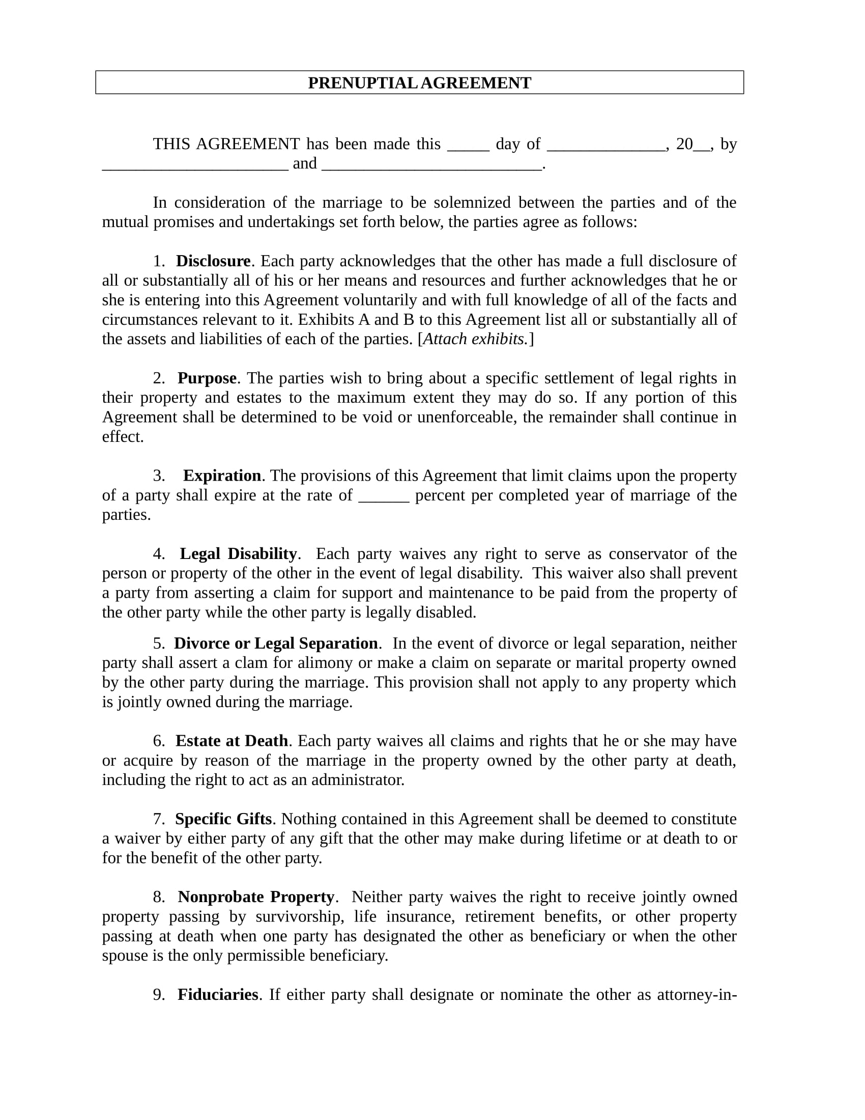 prenuptial agreement contract form in doc 1