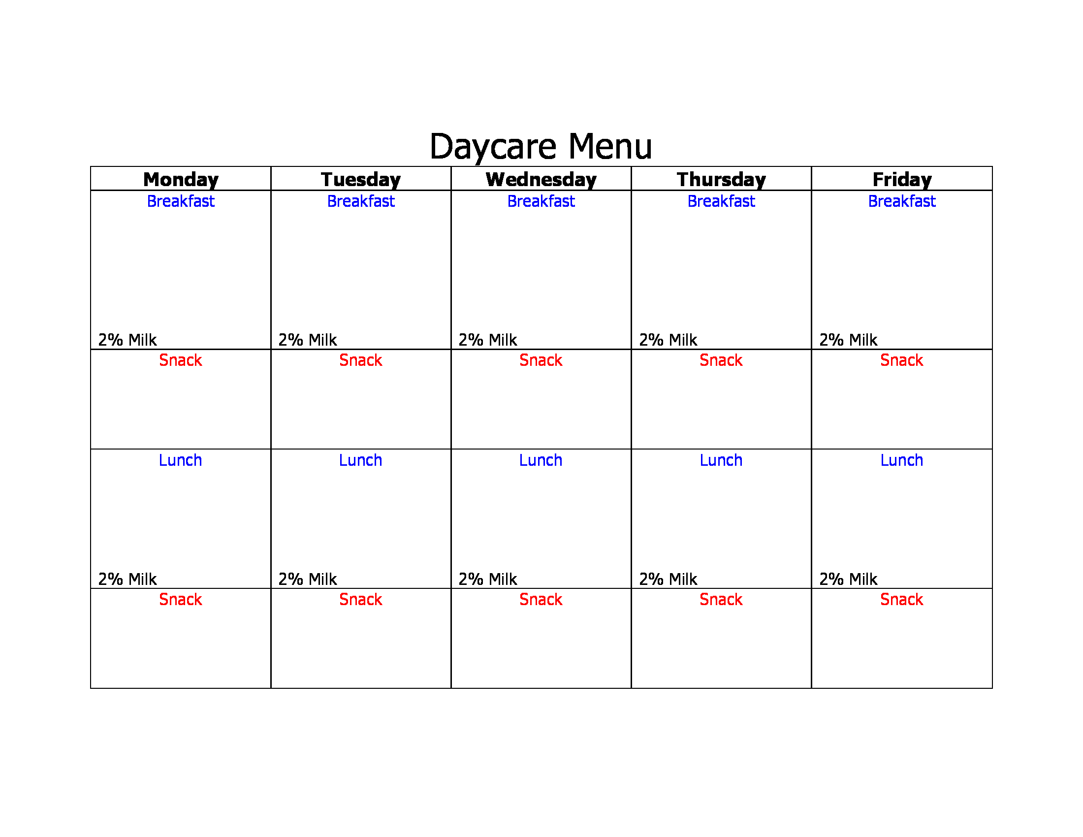 monthly menu template