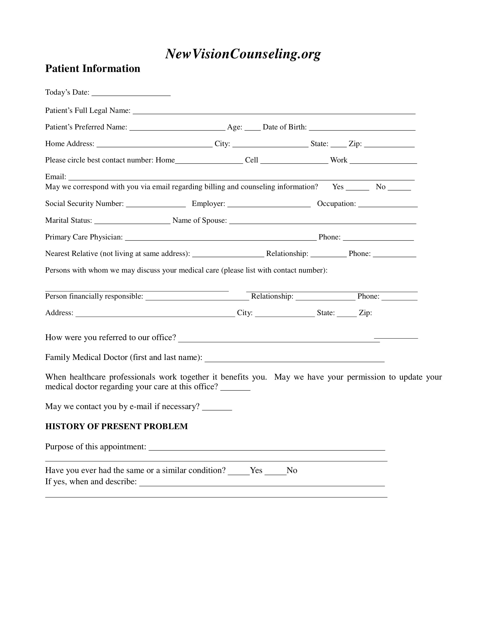 Free Printable Counseling Intake Forms