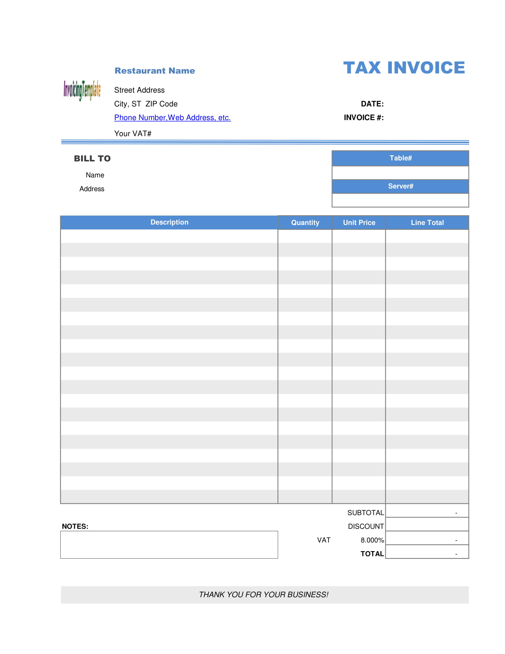 restaurant bill receipt form 2