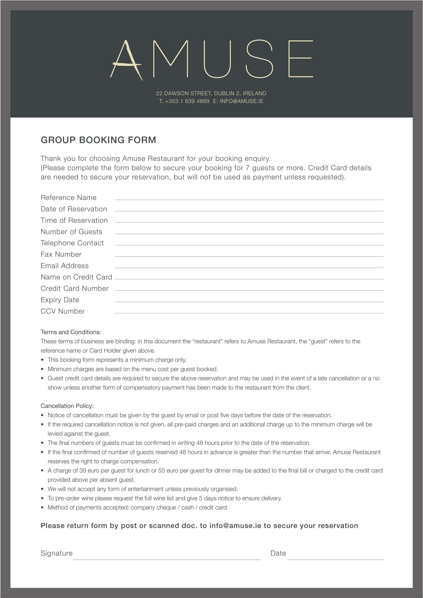 FREE 20+ Restaurant Enquiry Forms in PDF Throughout restaurant cancellation policy template