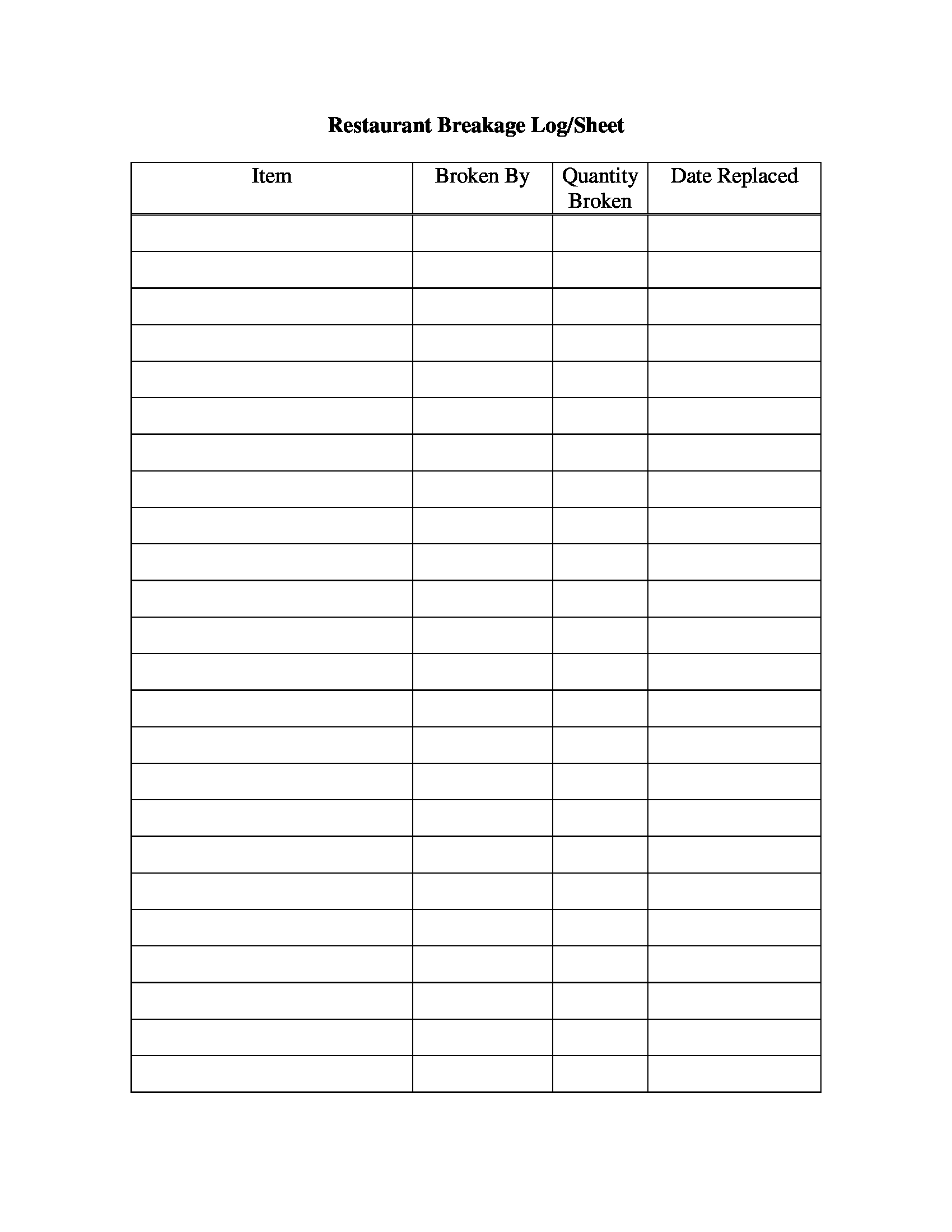 restaurant breakage log sheet 1