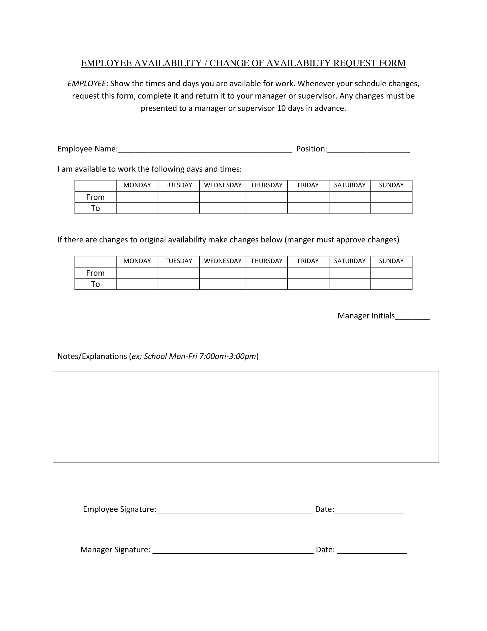 restaurant employee schedule availability form 1