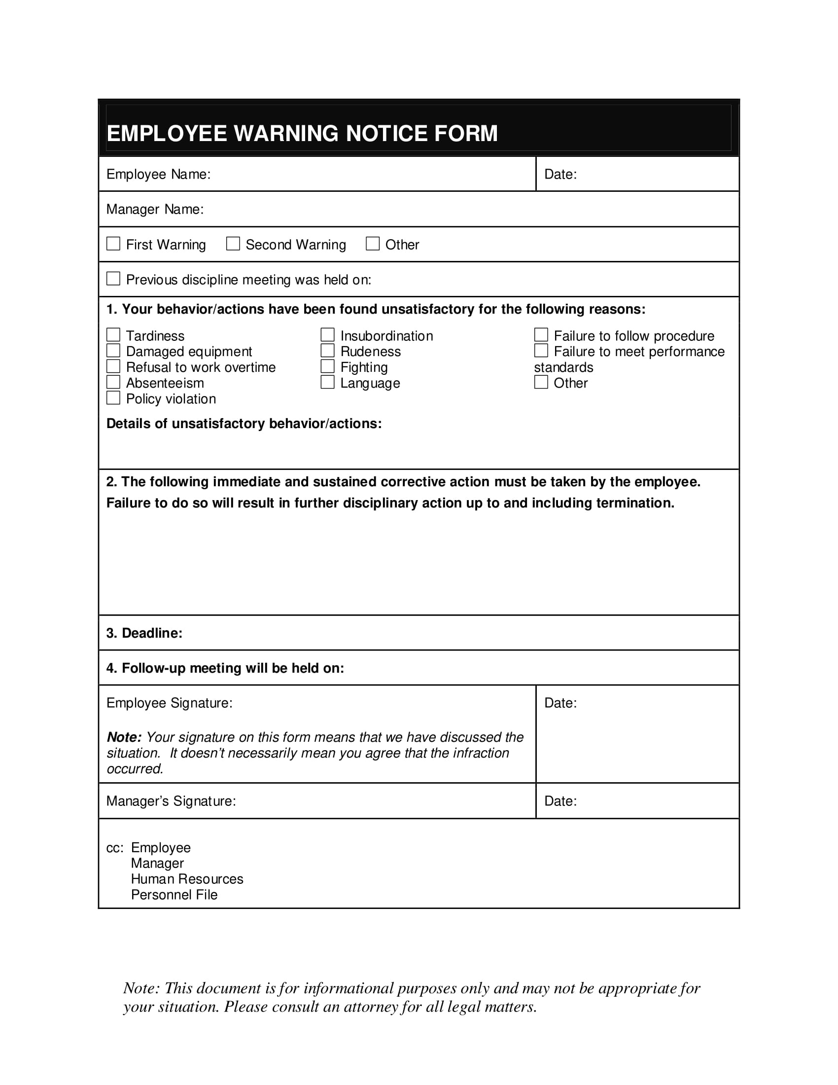 restaurant employee warning notice form 1