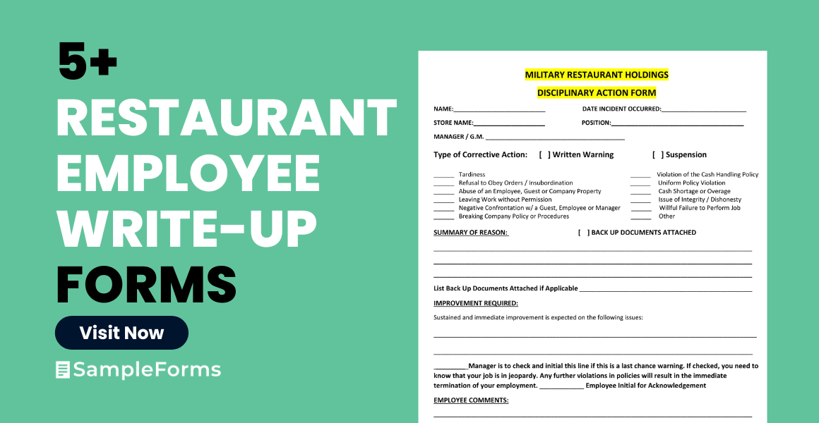 restaurant employee write up form