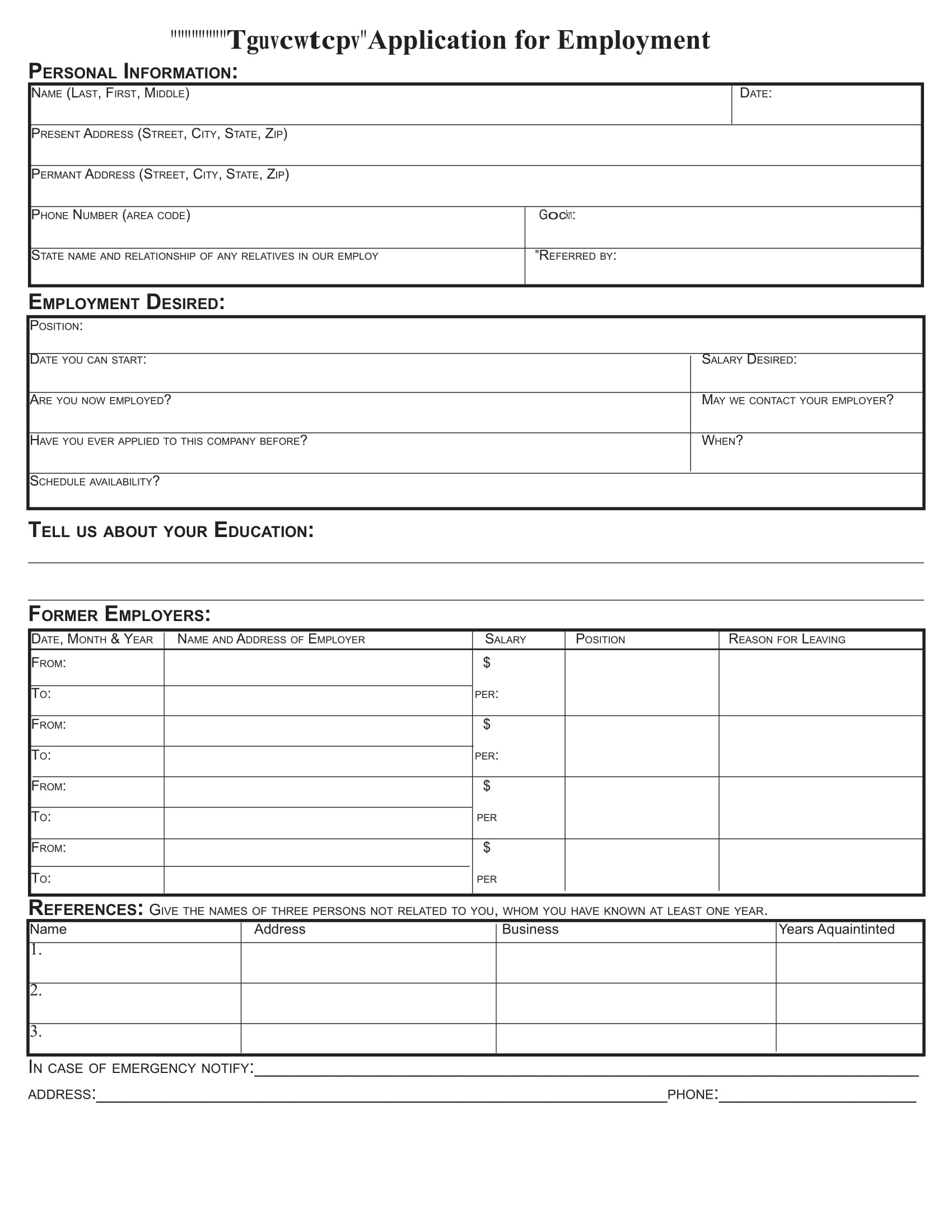 restaurant employment application form 1