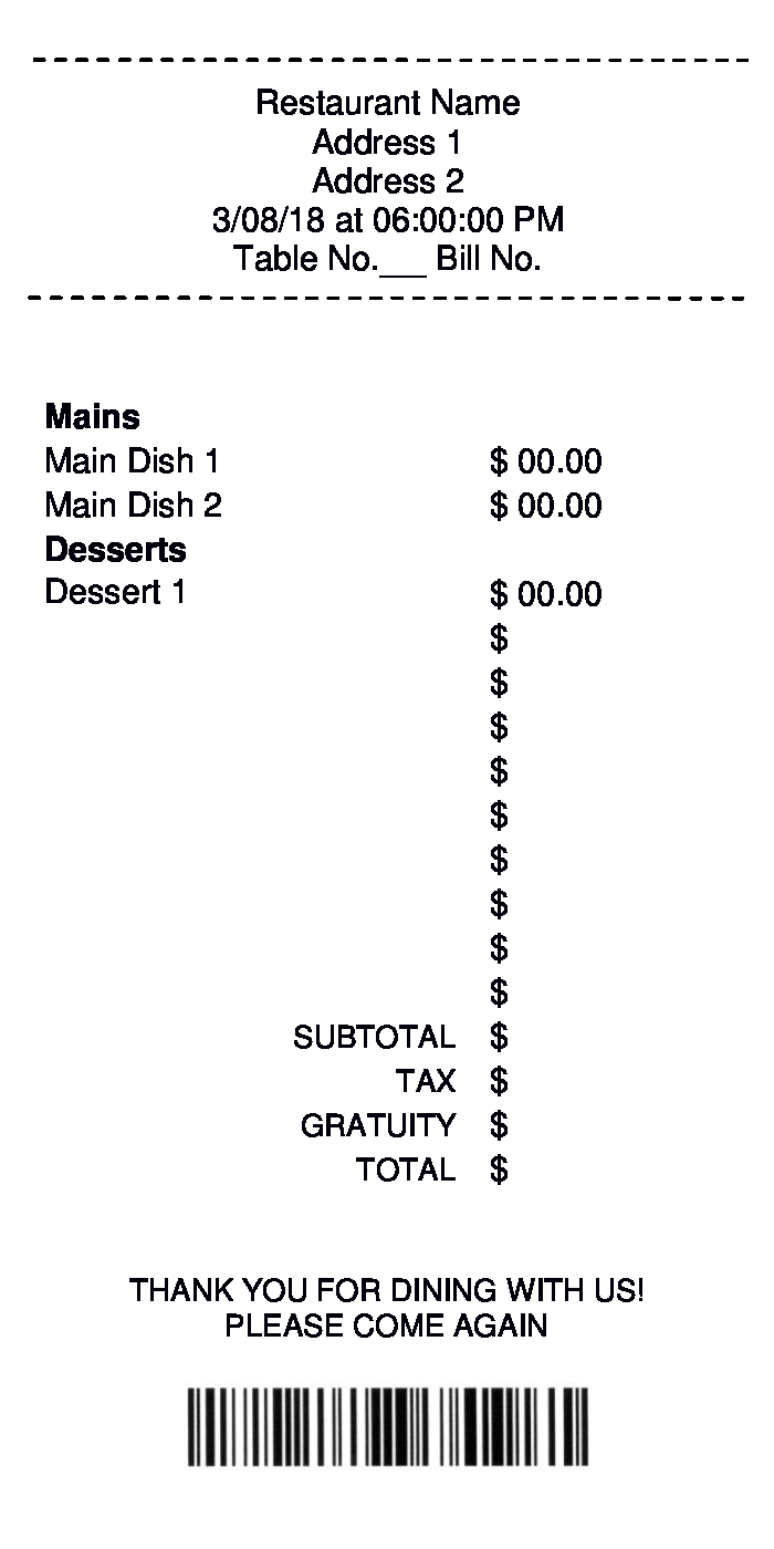 sample restaurant receipt form 1