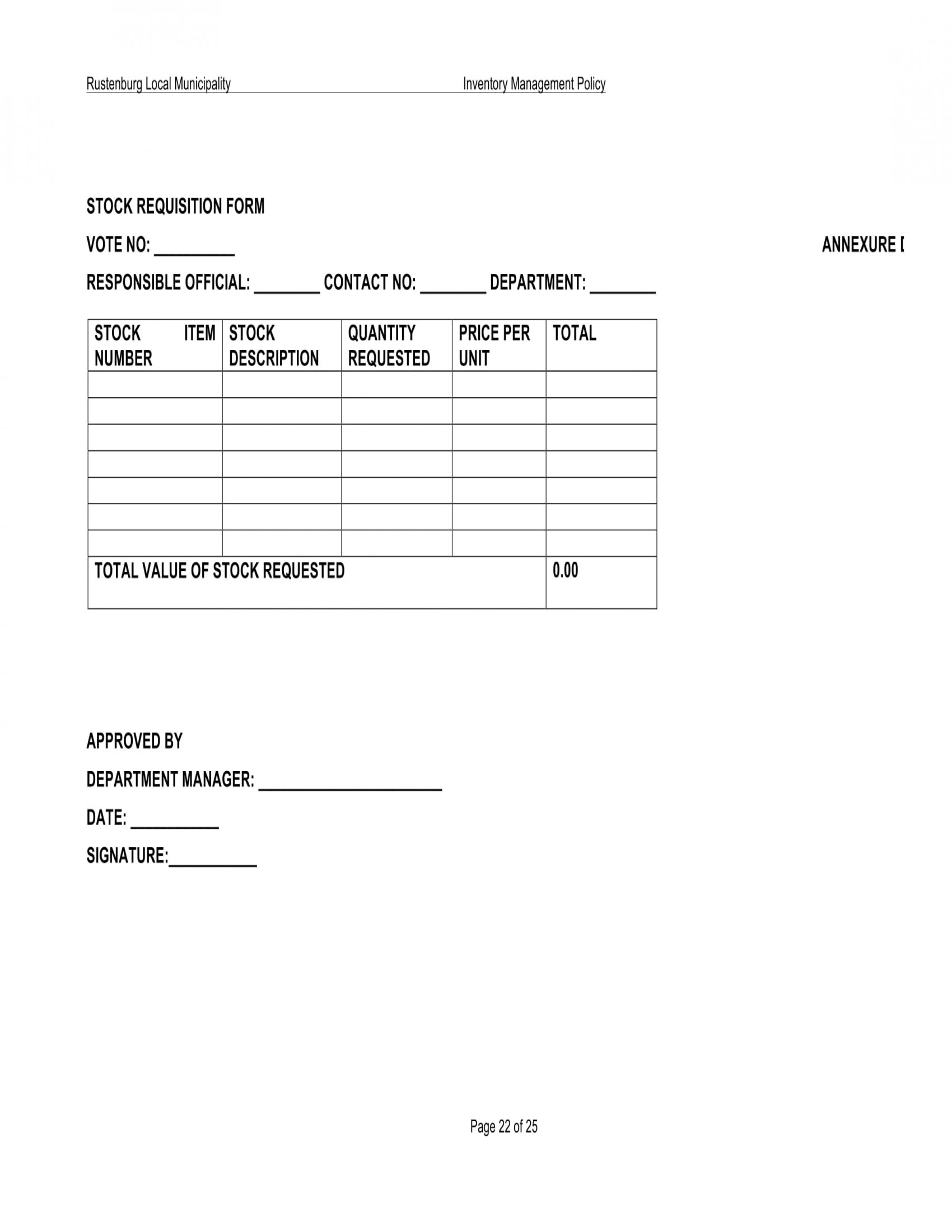 sample for stock requisition form 1