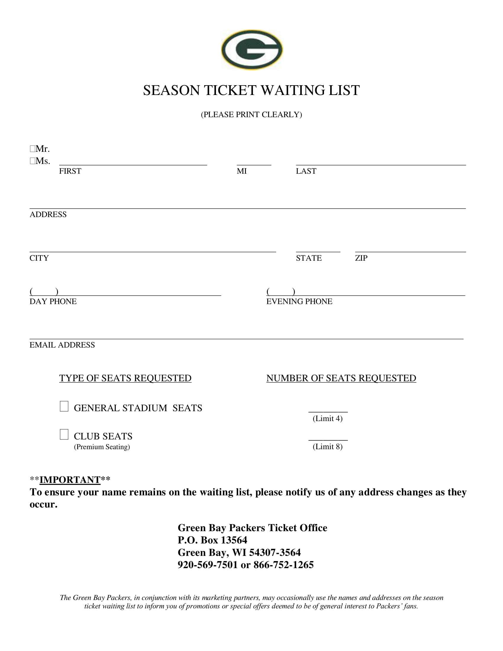 season ticket waitlist form 1