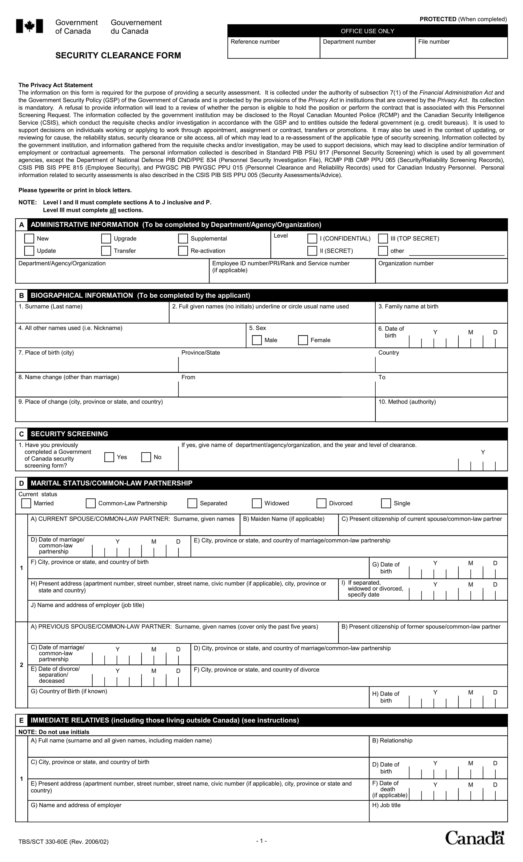 security clearance form 1