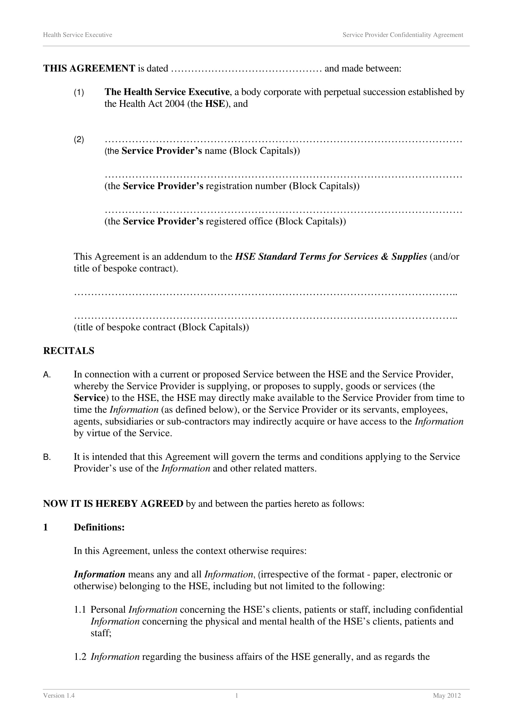 service provider confidentiality agreement form 2