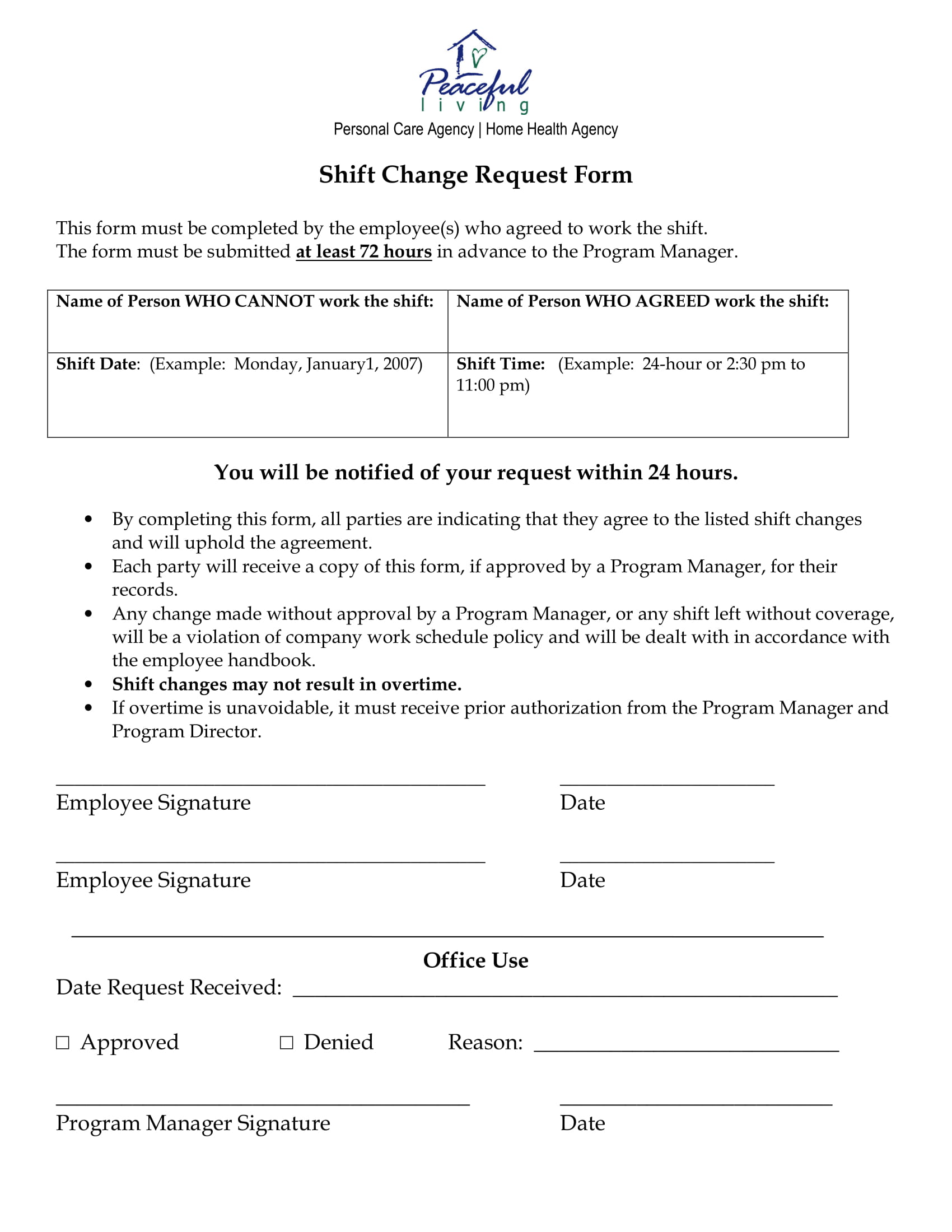 shift change request form sample 1