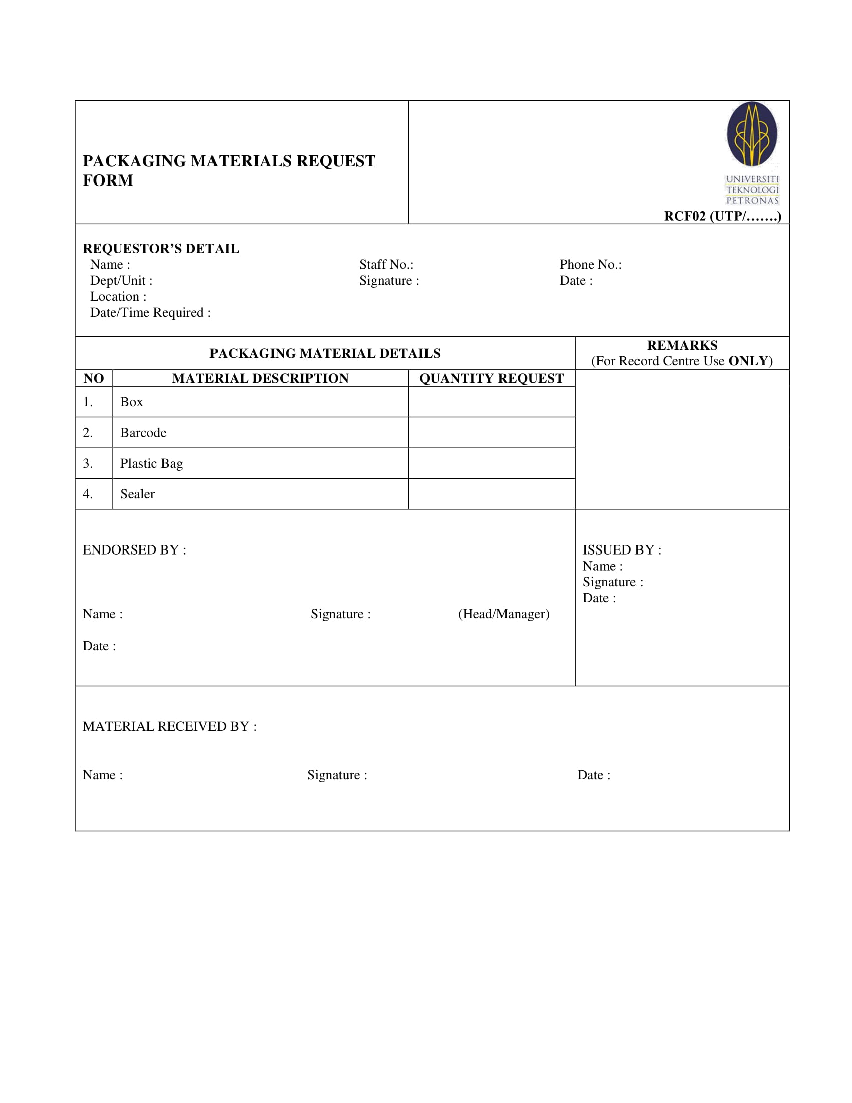 simple material request form 1