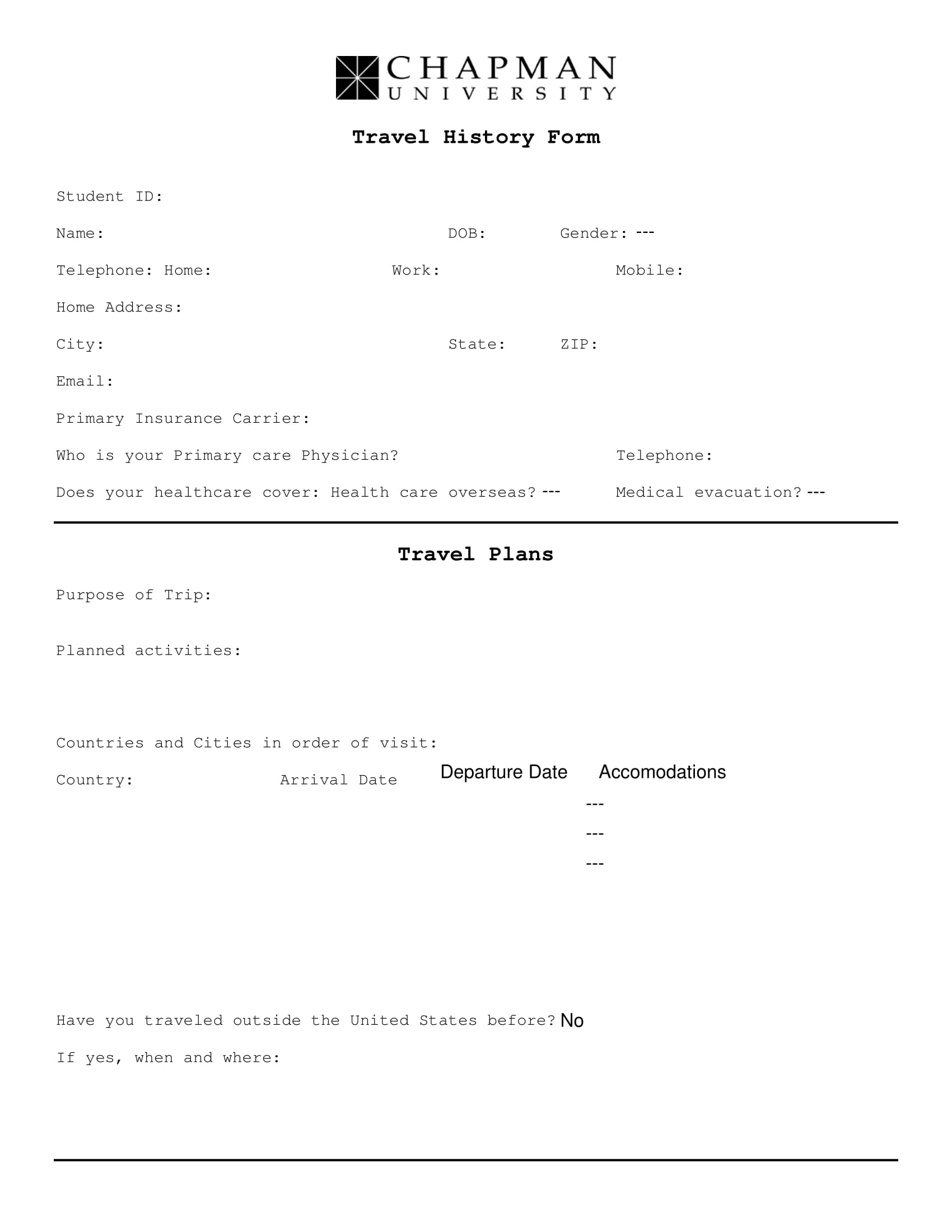 travel history express entry form