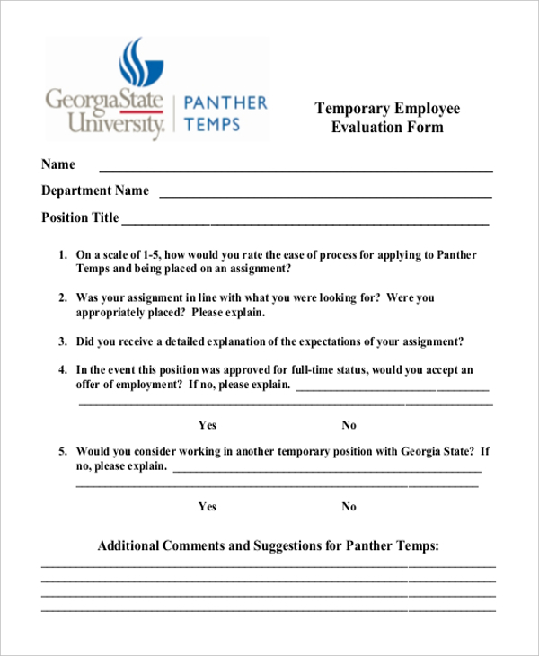 temporary employee evaluation form