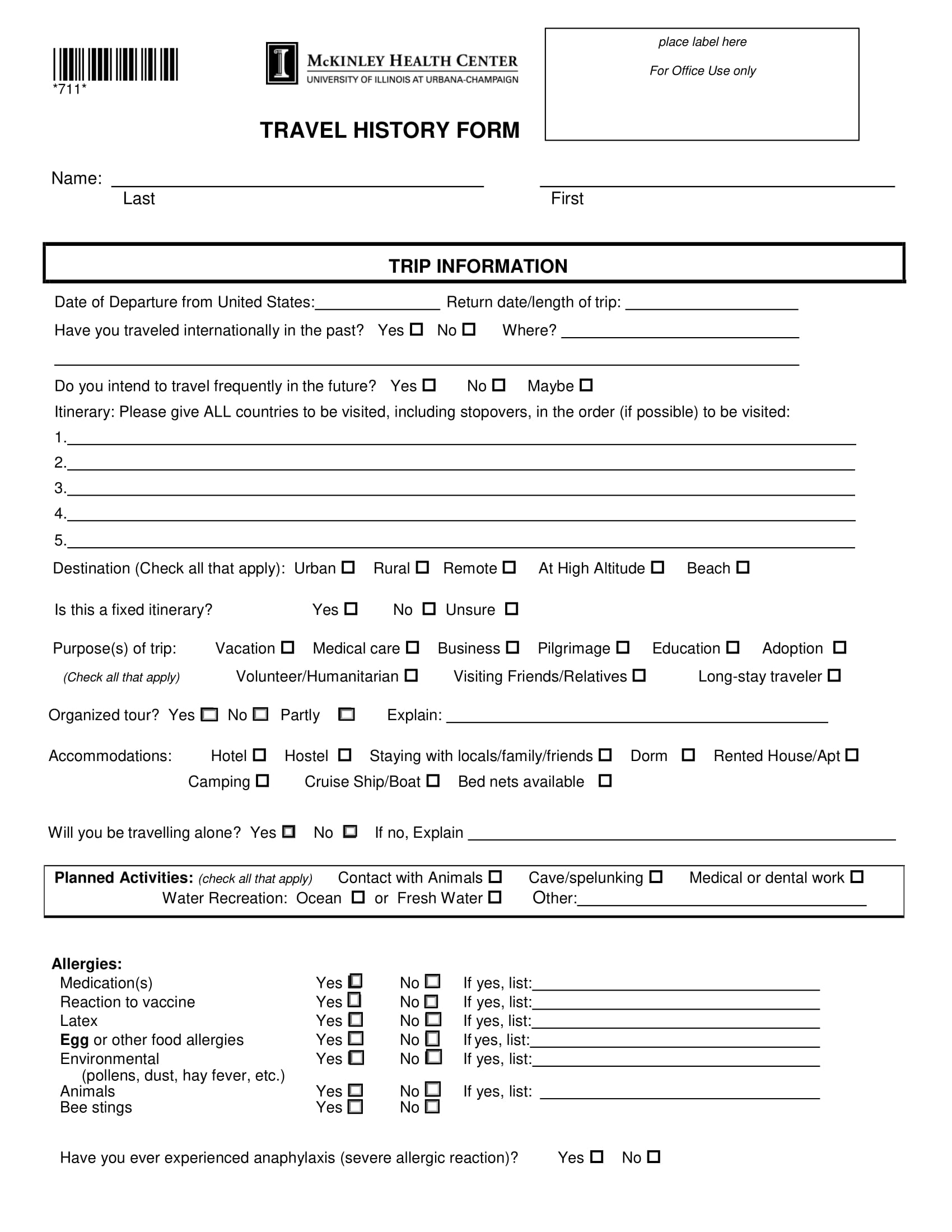 FREE 7+ Travel History Forms in PDF | MS Word