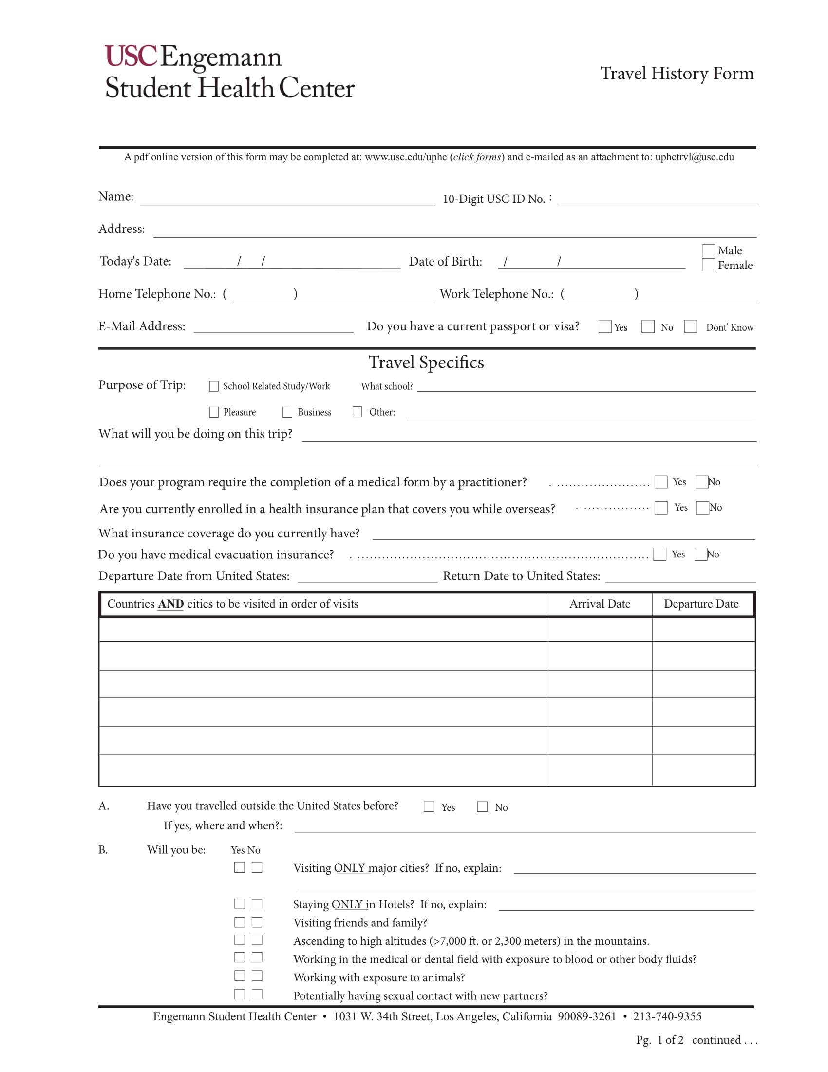 trip or travel history form 1