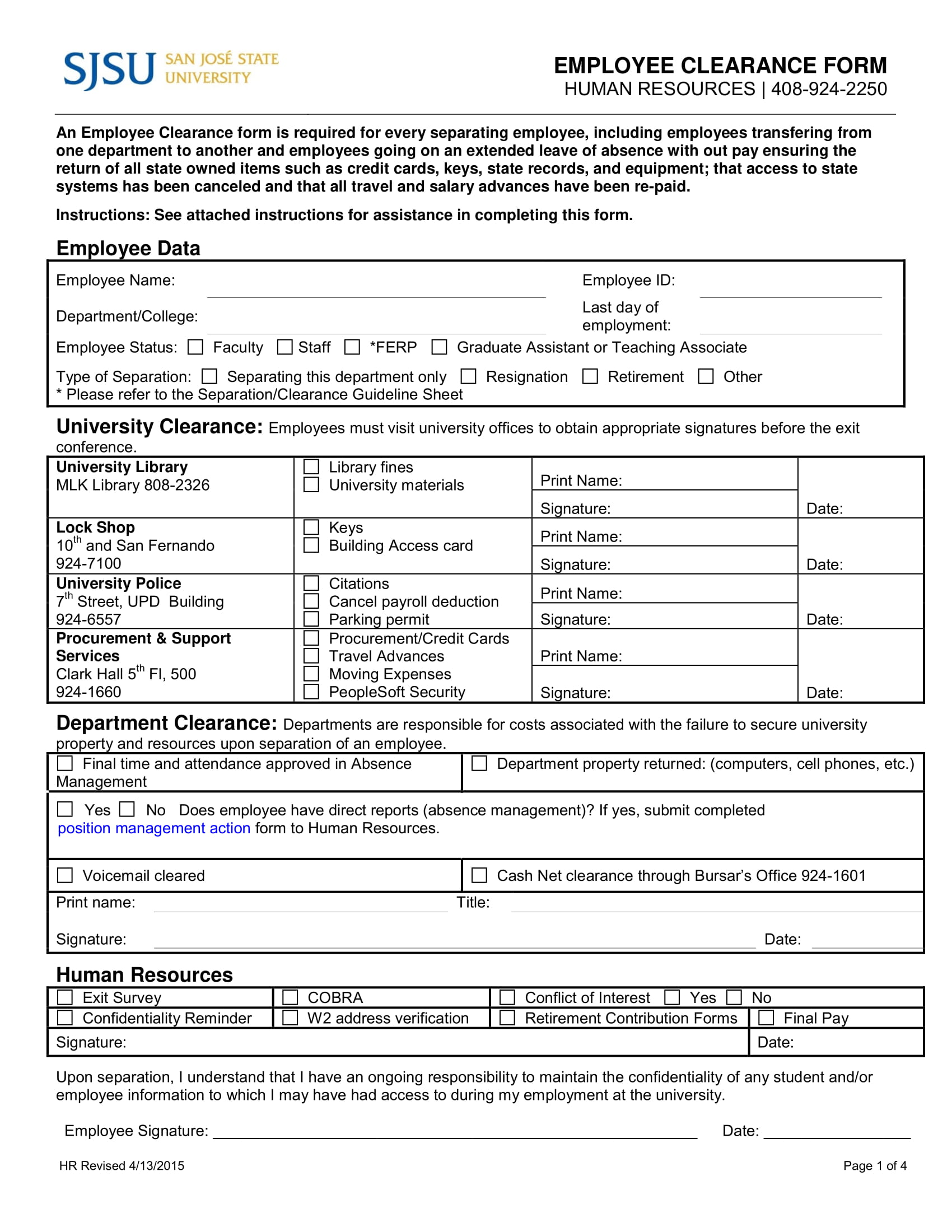 university employee clearance form 1