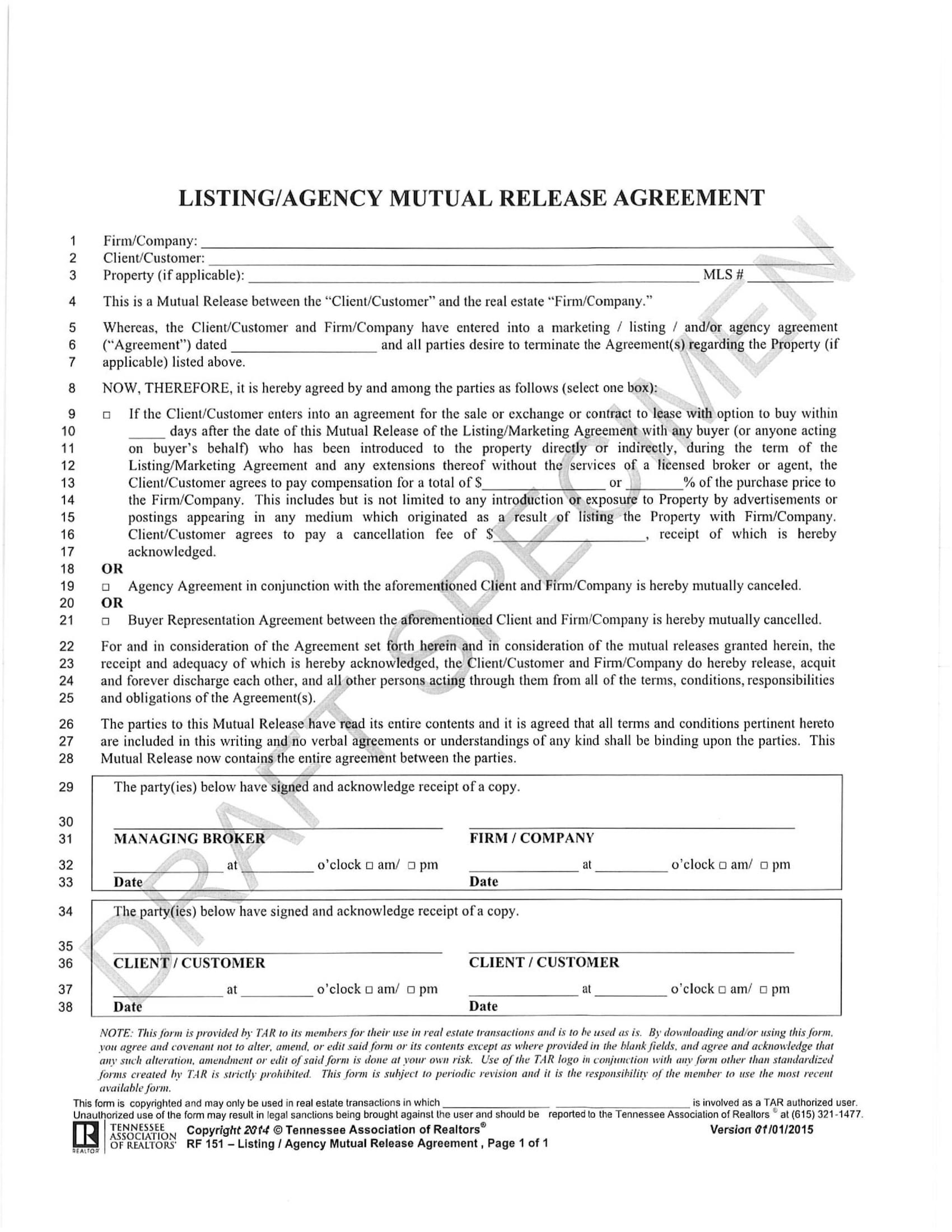 agency mutual release agreement contract form 01
