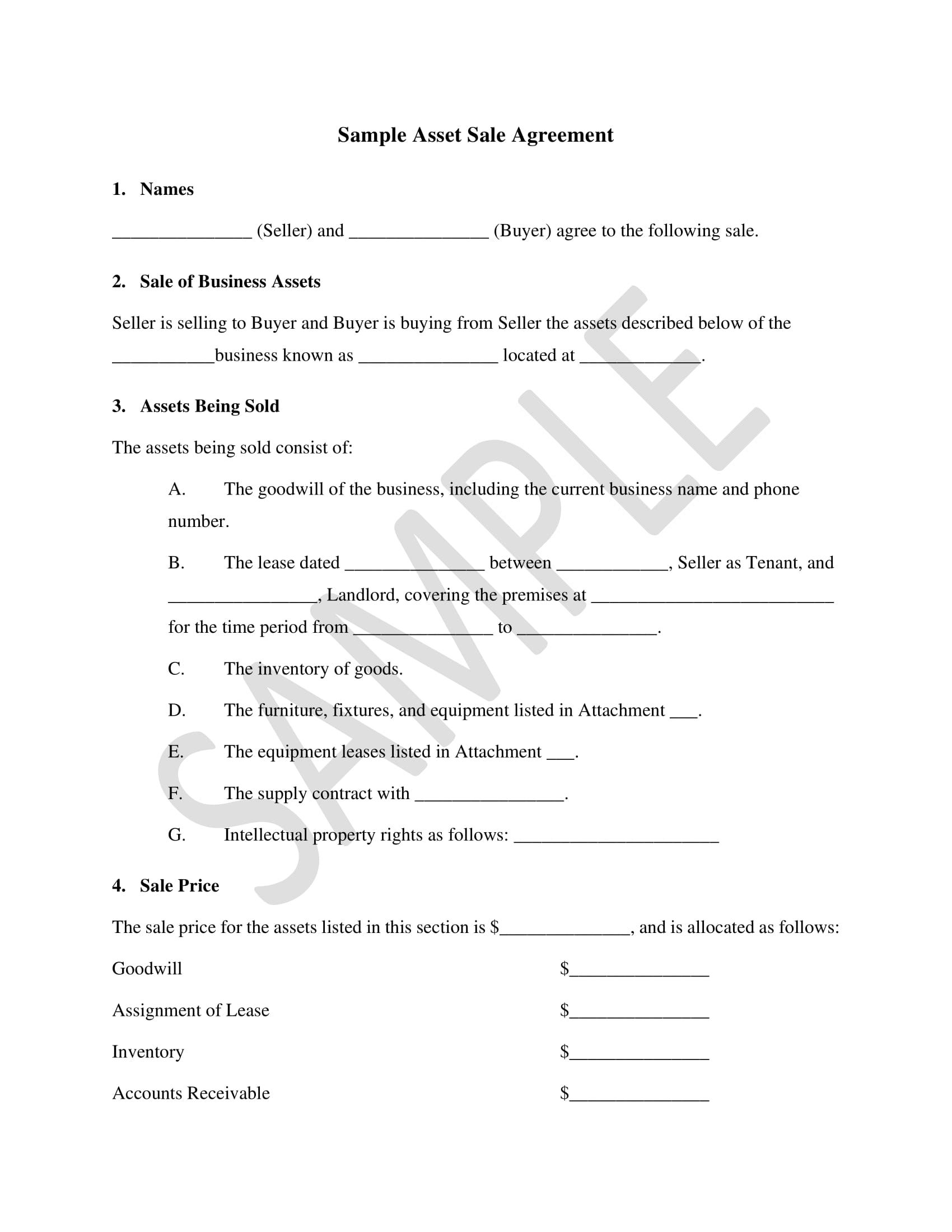  Free Business Sale Agreement Template Word 