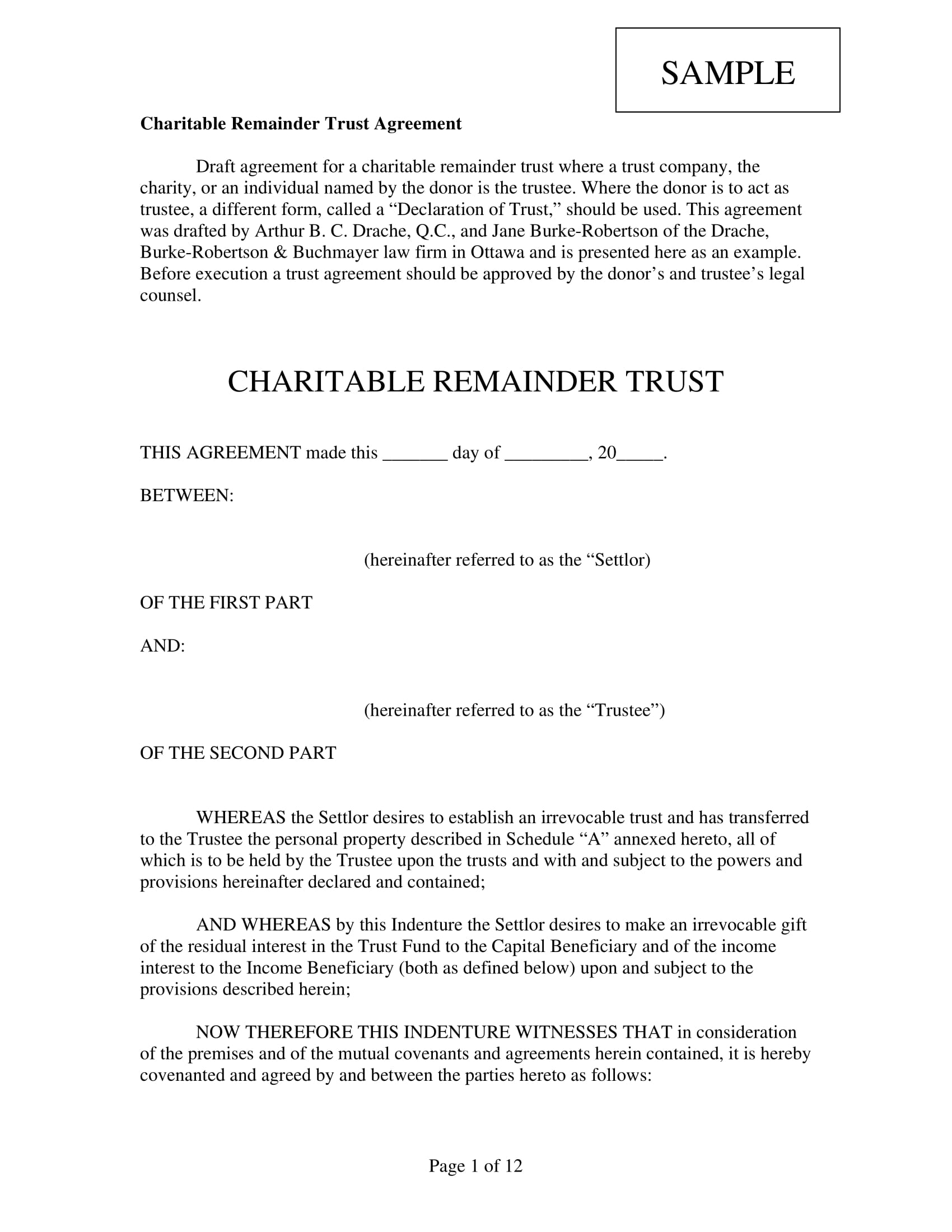 charitable remainder trust agreement contract form 01