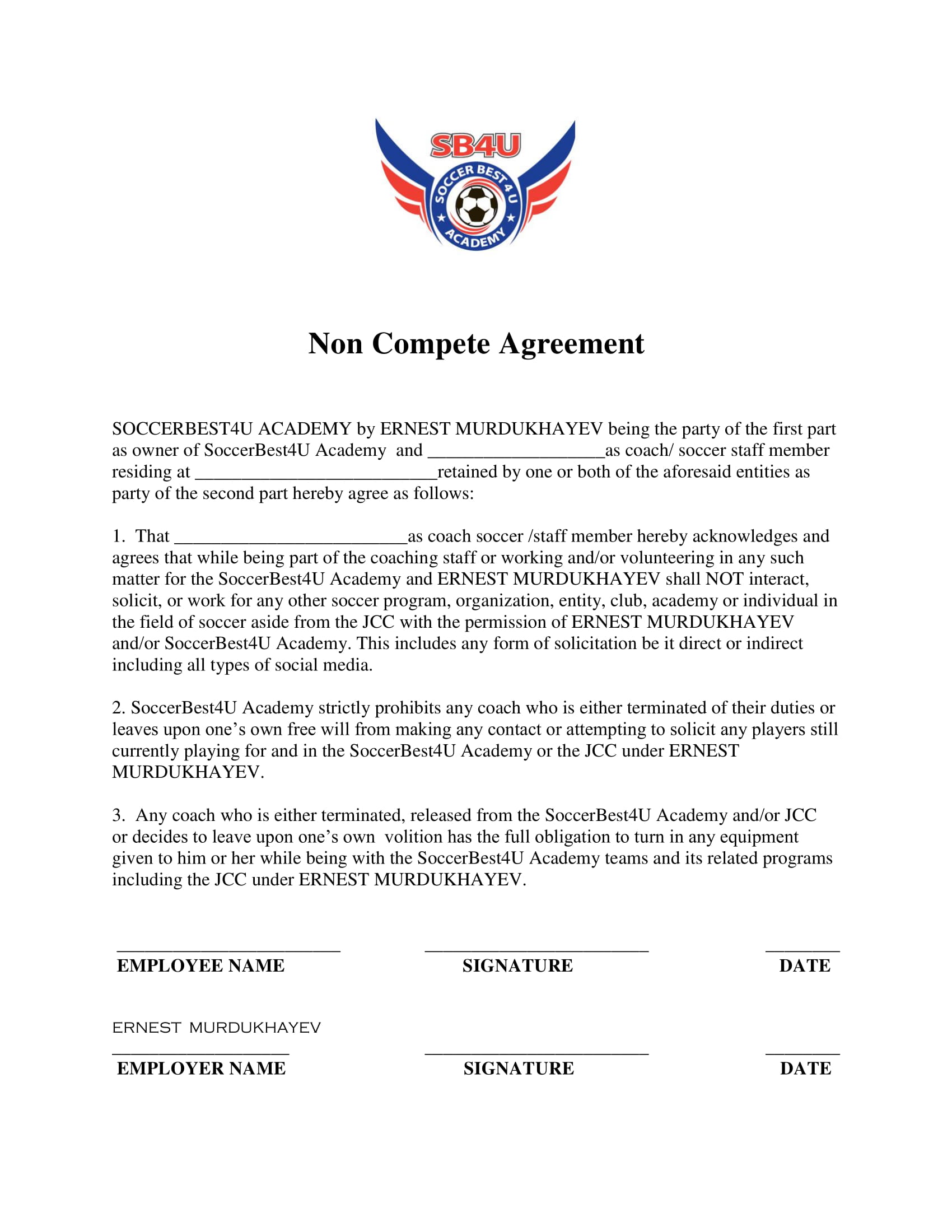 Soccer Contract Template Master of Documents