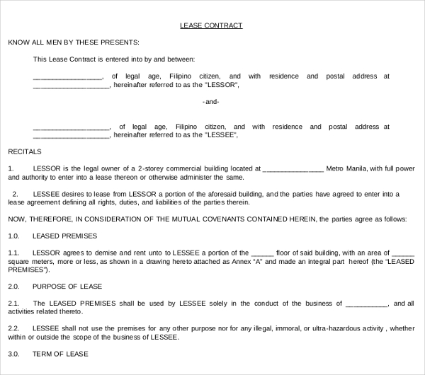 commercial lease contract form sample in pdf