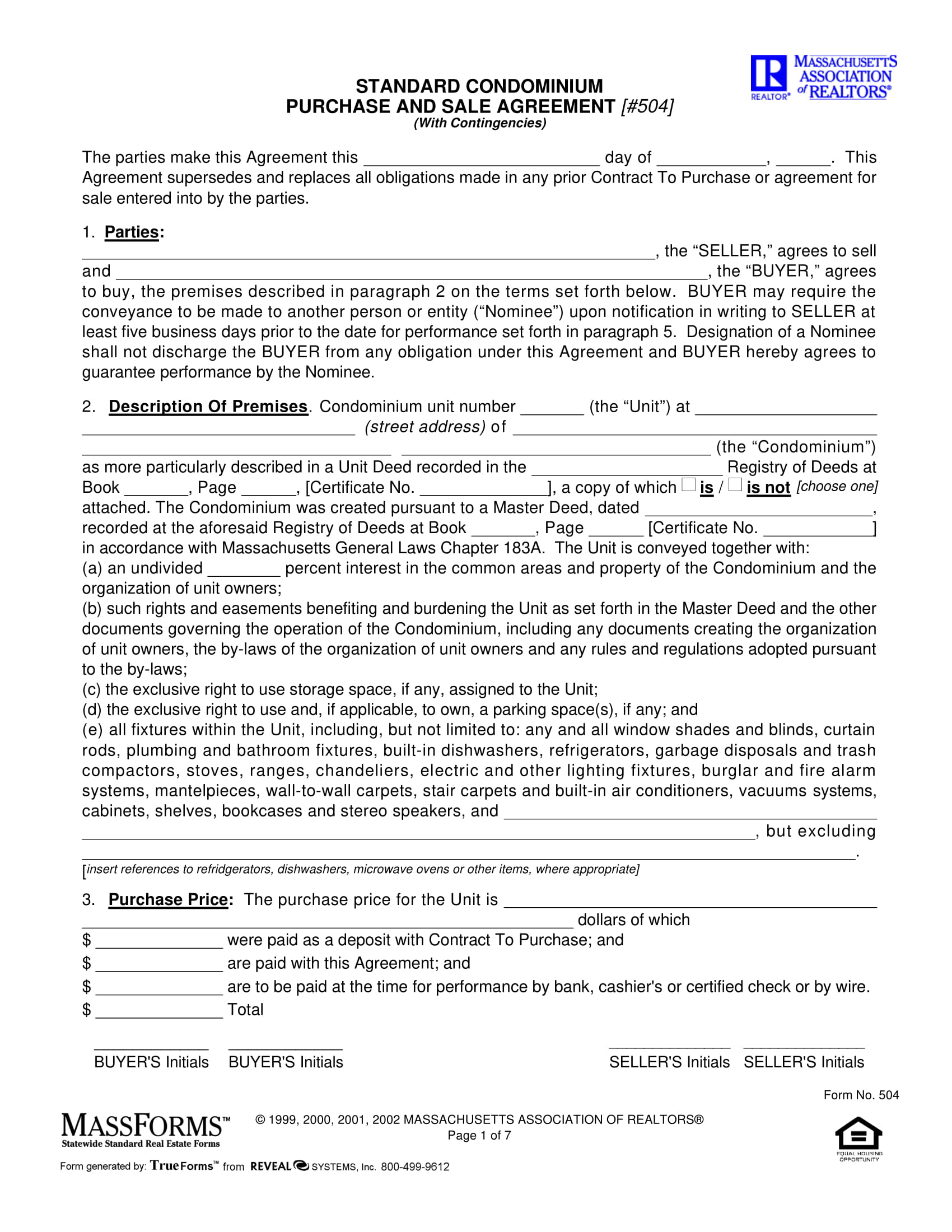 condominium buy and sell agreement contract form 1