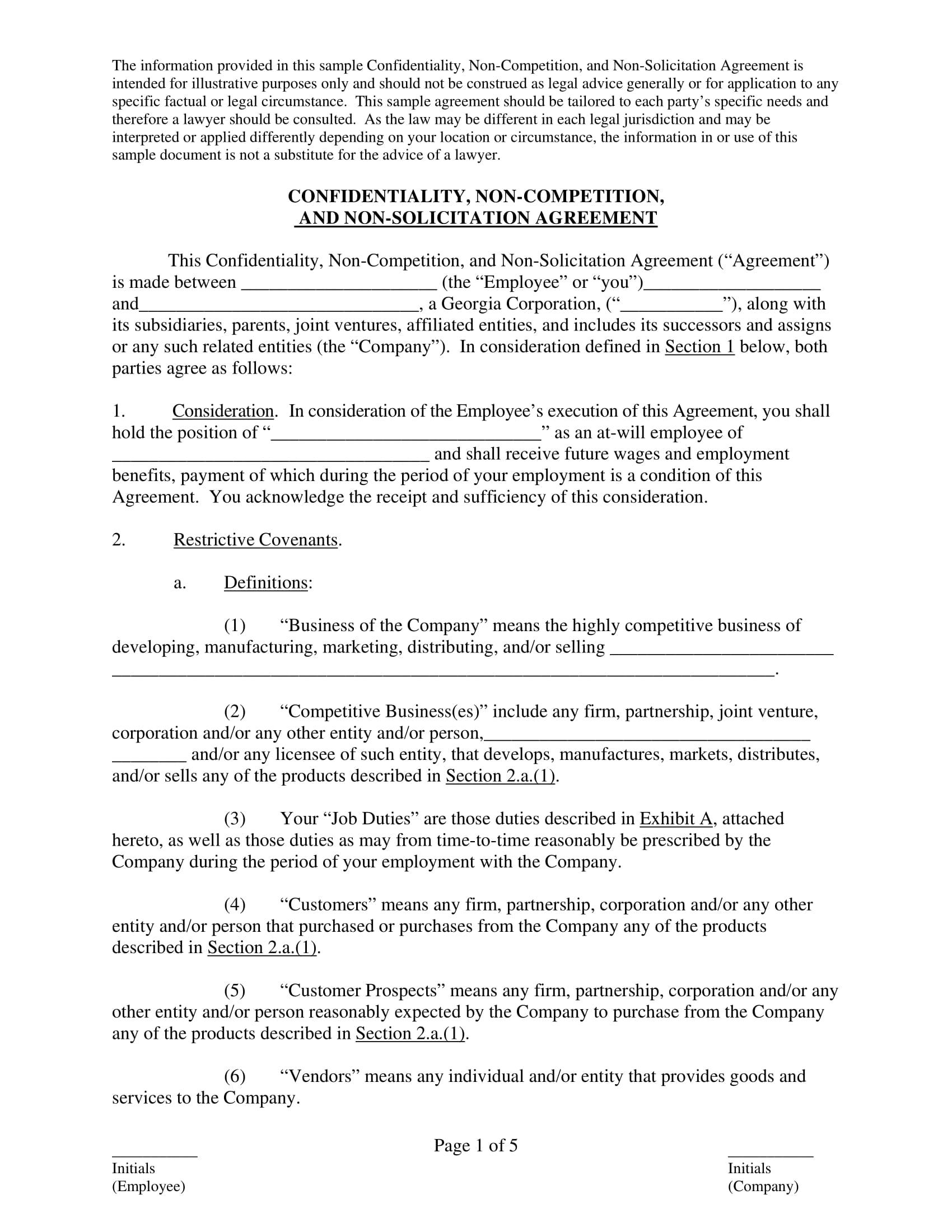 confidentiality non compete agreement contract form 1