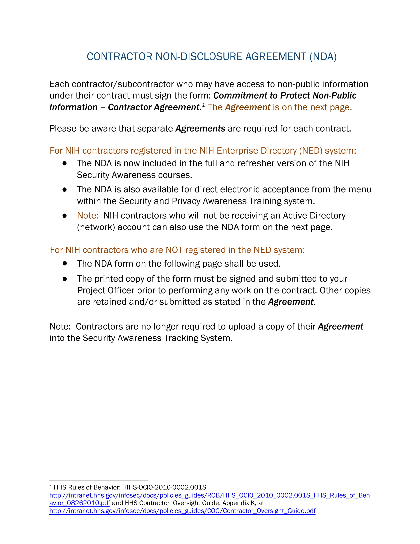 contractor non disclosure agreement contract form 1