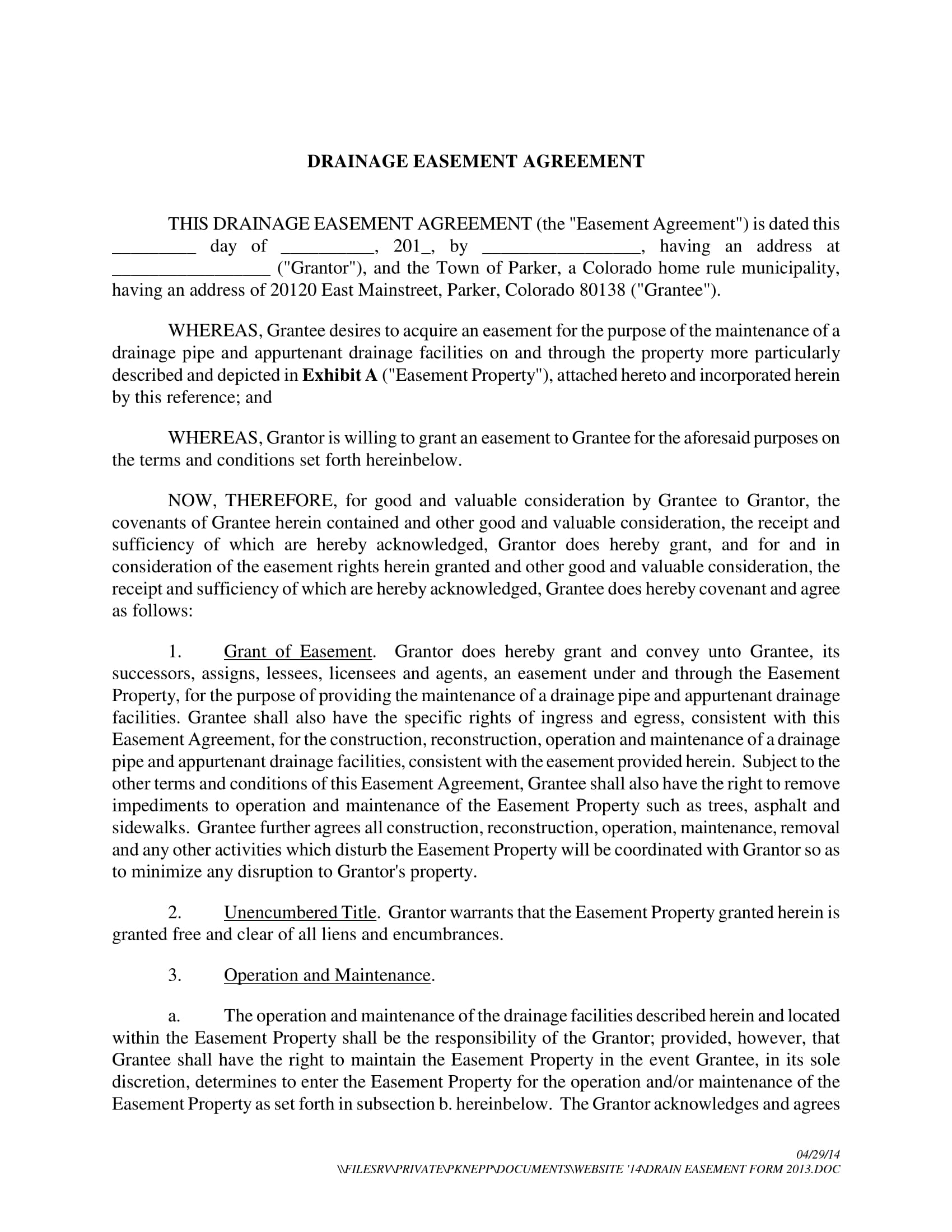 Easement Agreement Form Pdf