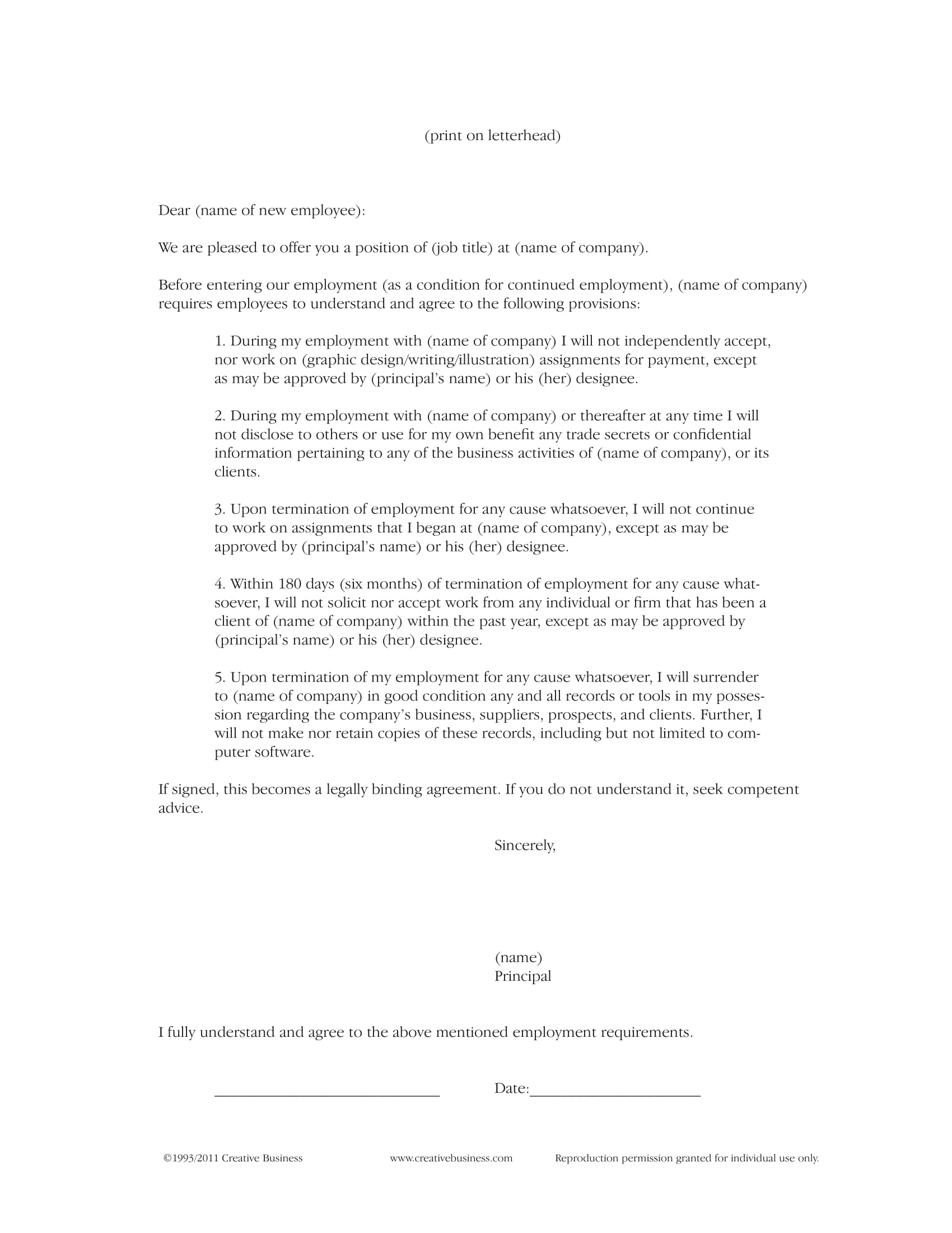 employee non competition agreement contract form 1