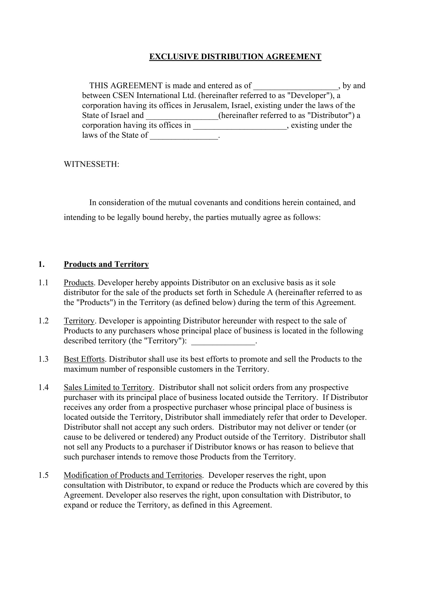 exclusive distribution agreement contract form 01