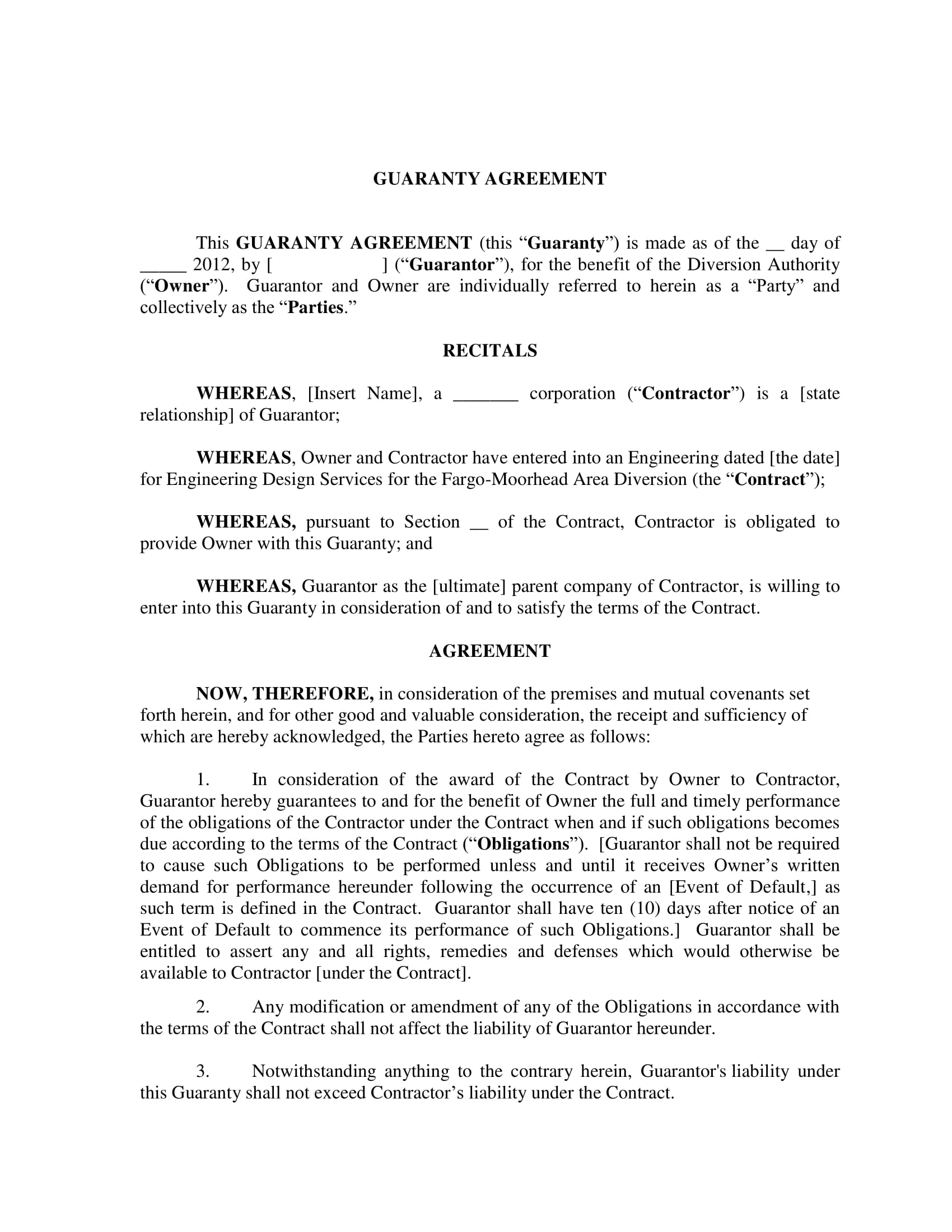 guaranty agreement contract form 1