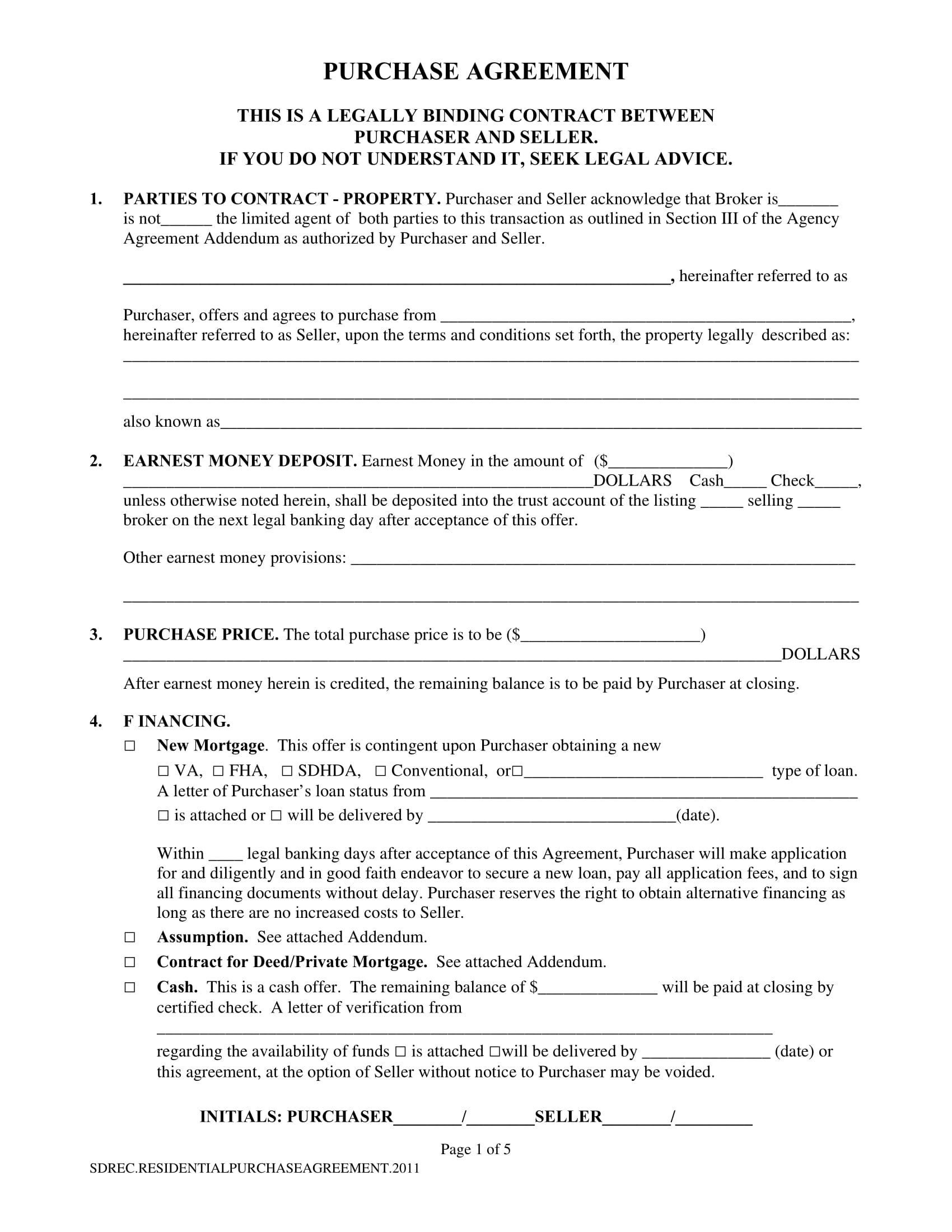 Home Sales Agreement Contract Sample Form 1 