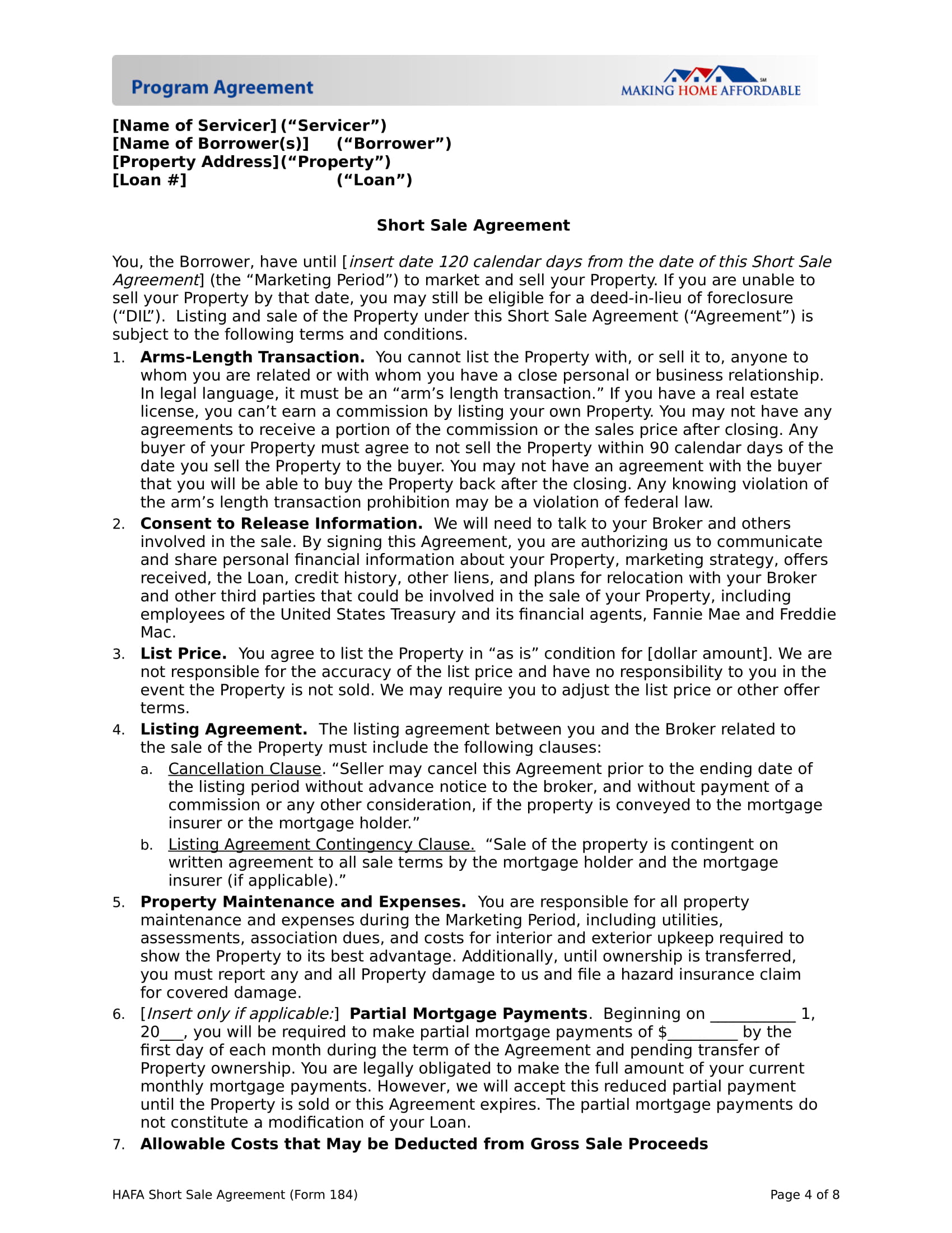 home short sale agreement contract form 4
