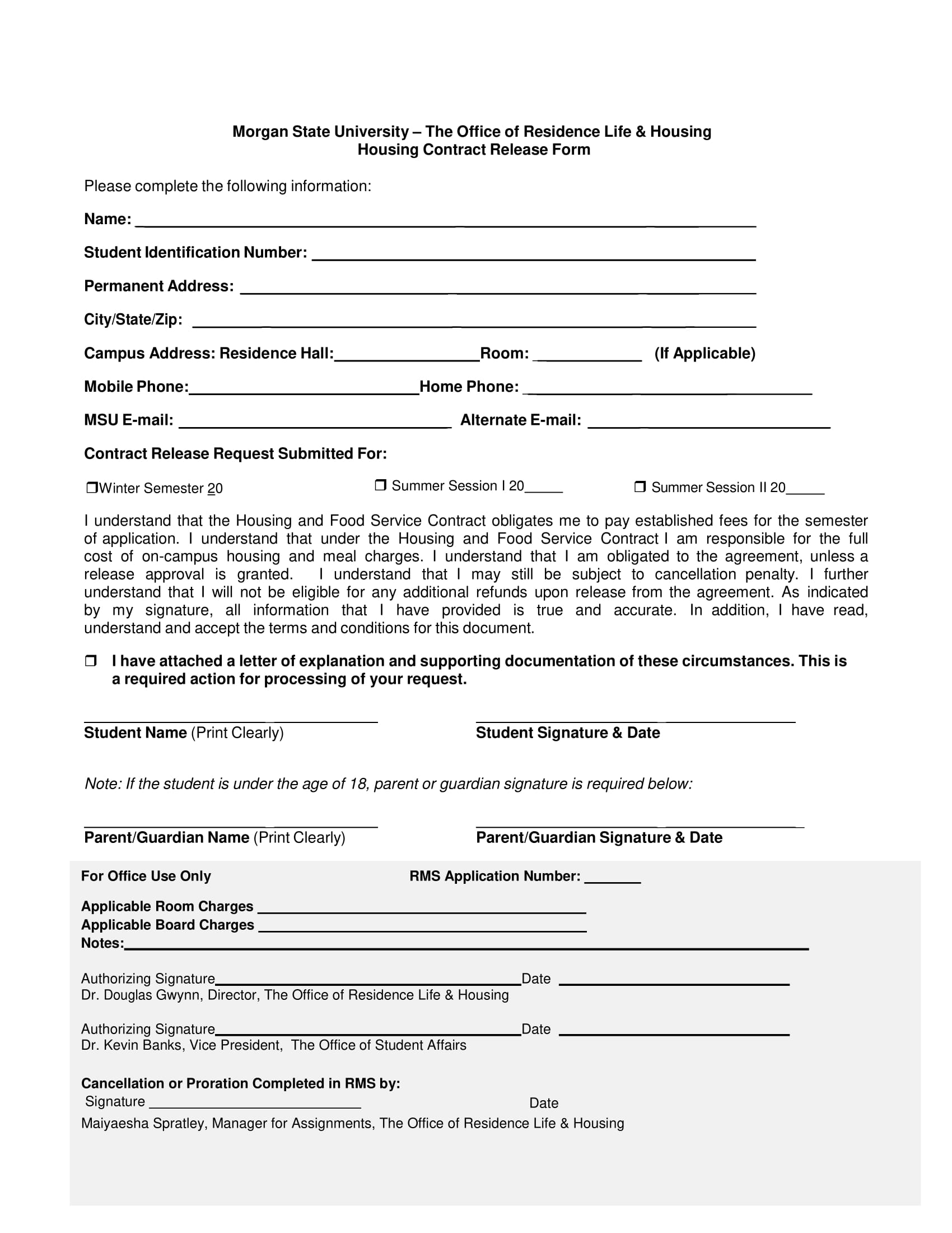 housing contract release form 2