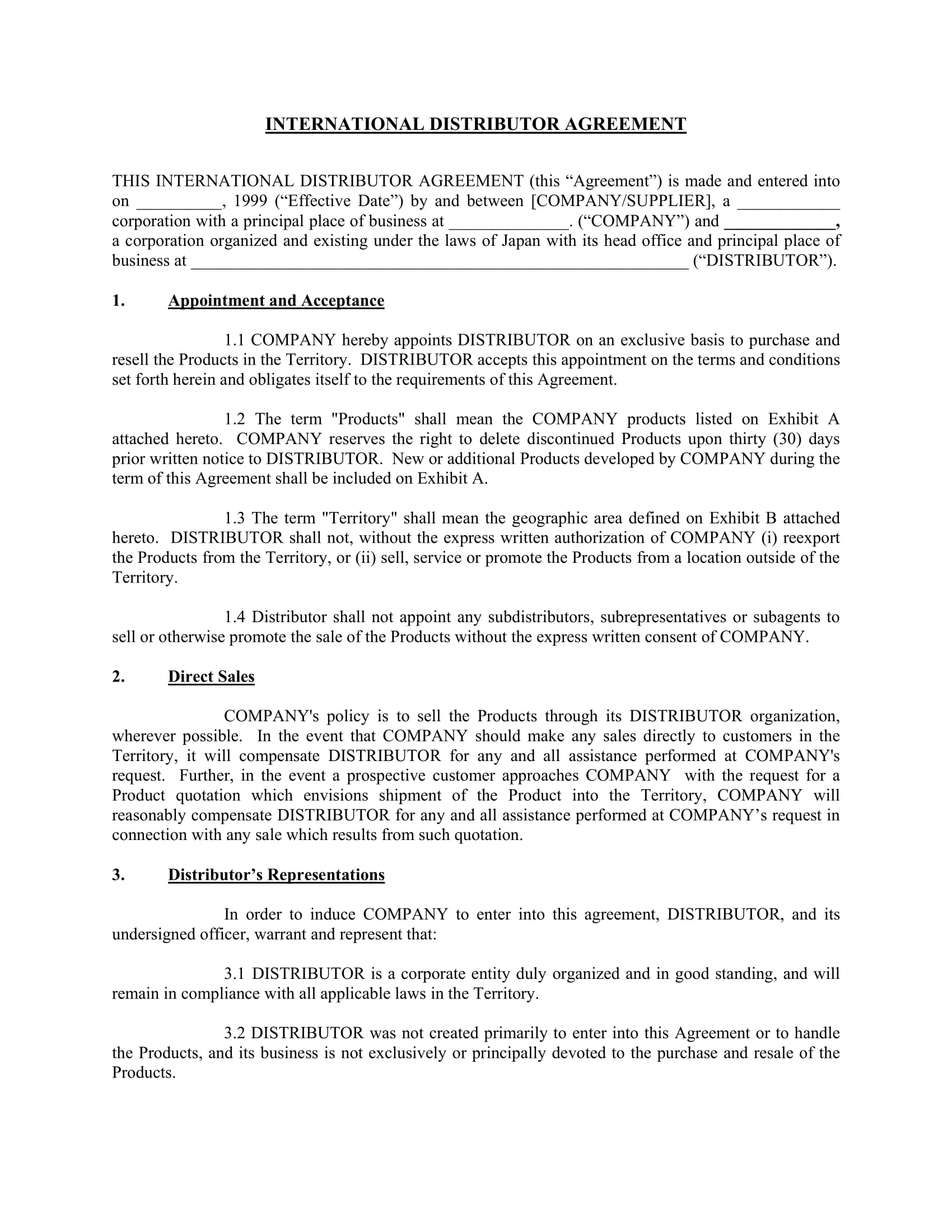 international distribution agreement contract form 1