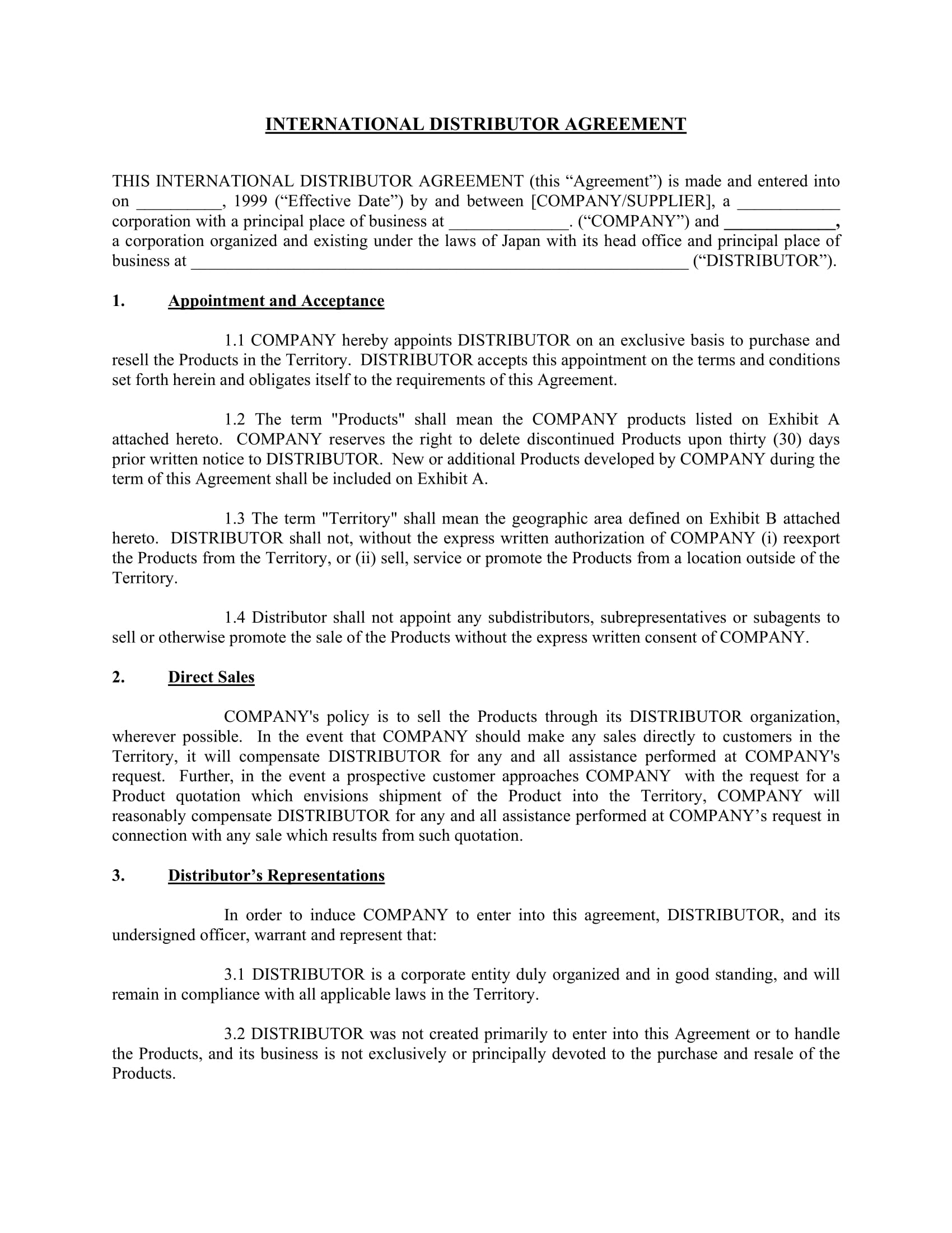 simple distribution agreement template