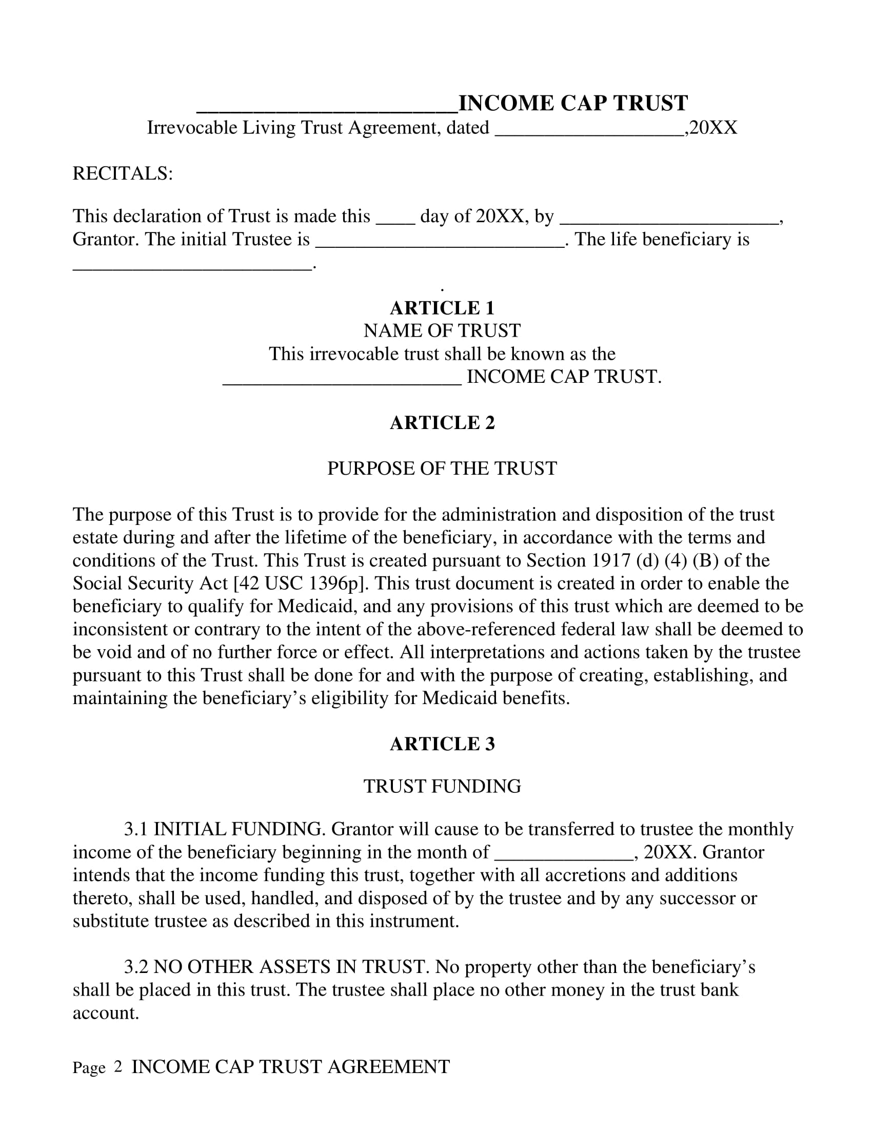 irrevocable living trust agreement contract form 2