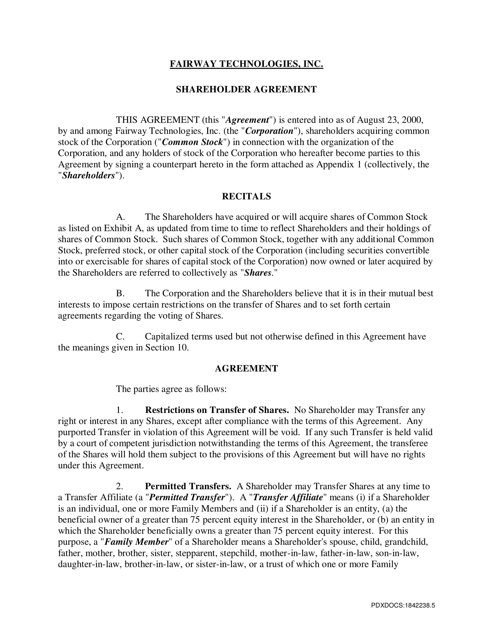 S Corp Shareholder Agreement Template