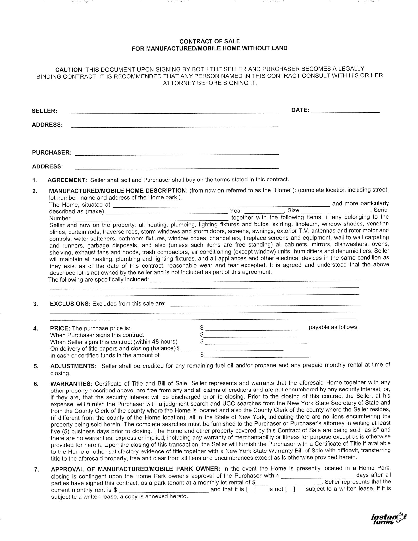 Mobile Home Purchase Agreement Template Sfiveband