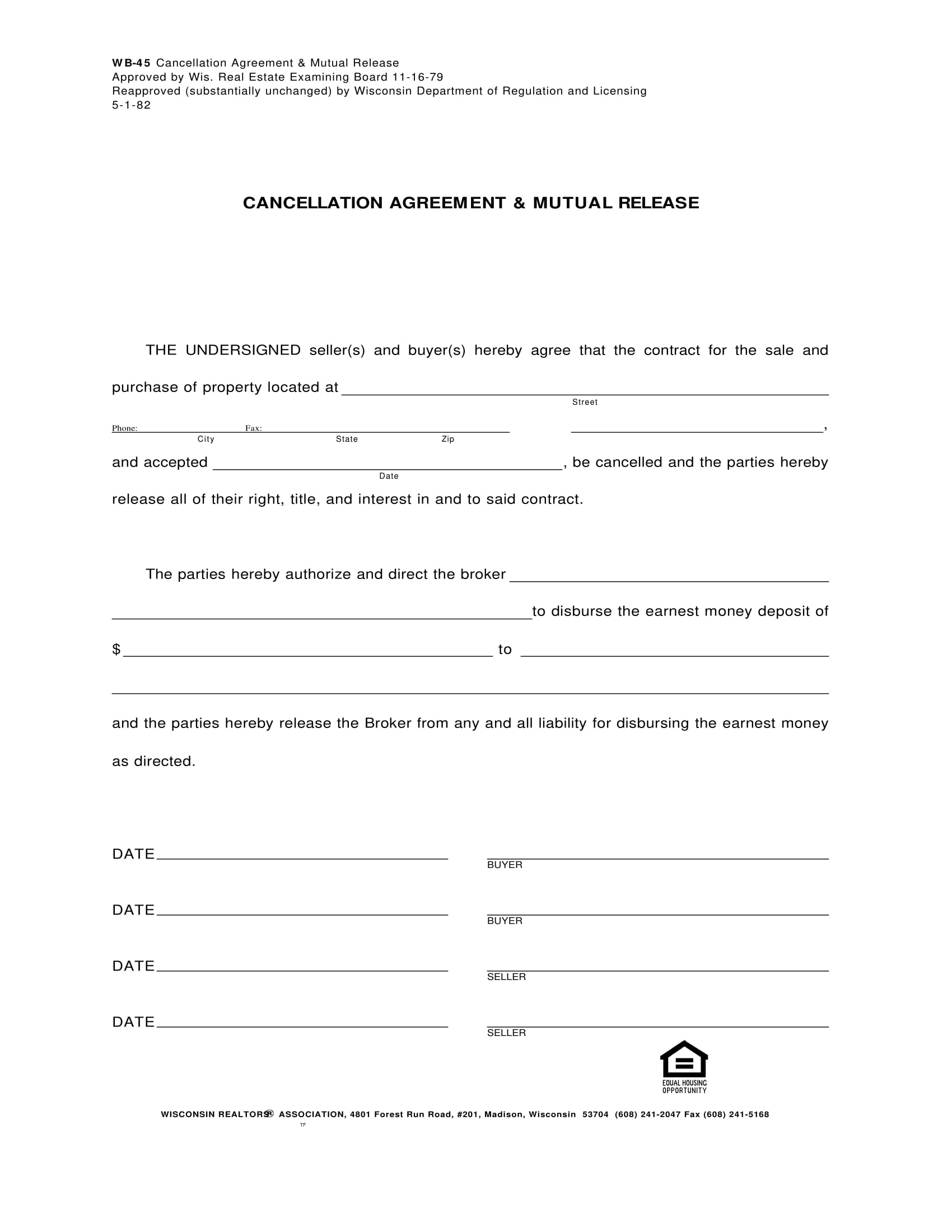 mutual release cancellation agreement contract form 1