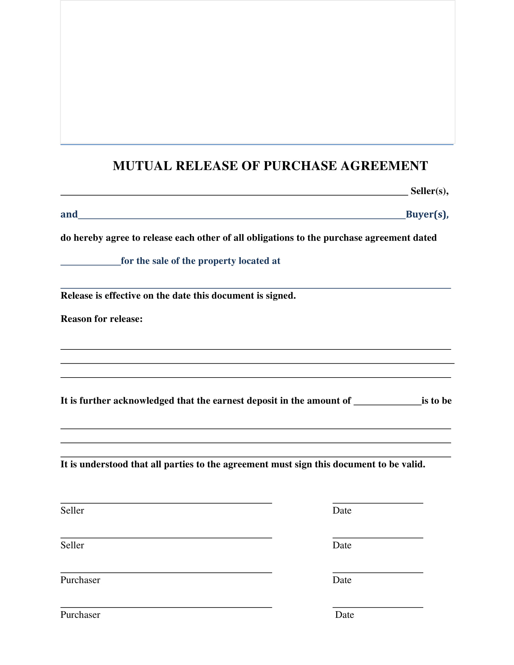 mutual release of purchase agreement contract form 1