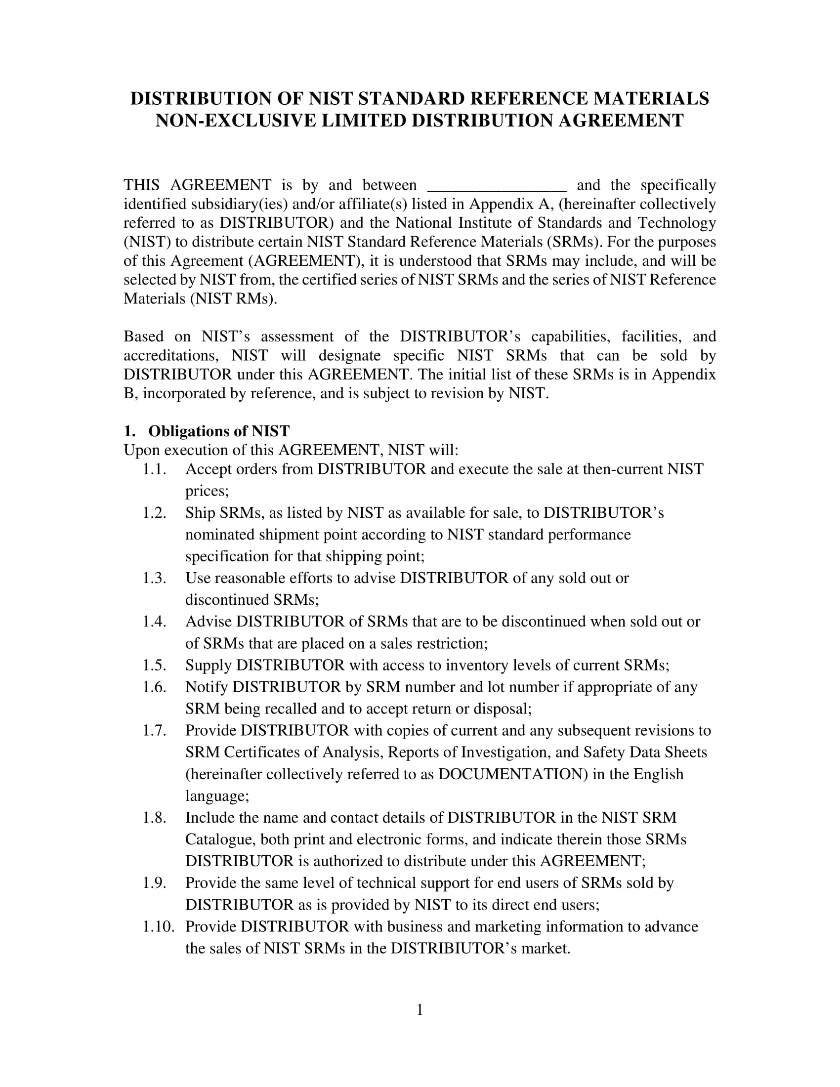 non exclusive distribution agreement contract form 01